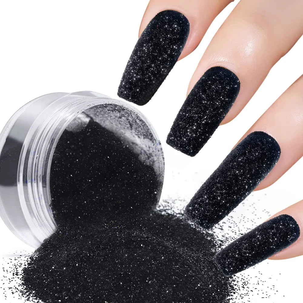 Polvere di zucchero nero – Glitter per unghie effetto zucchero luccicante, polvere di diamante