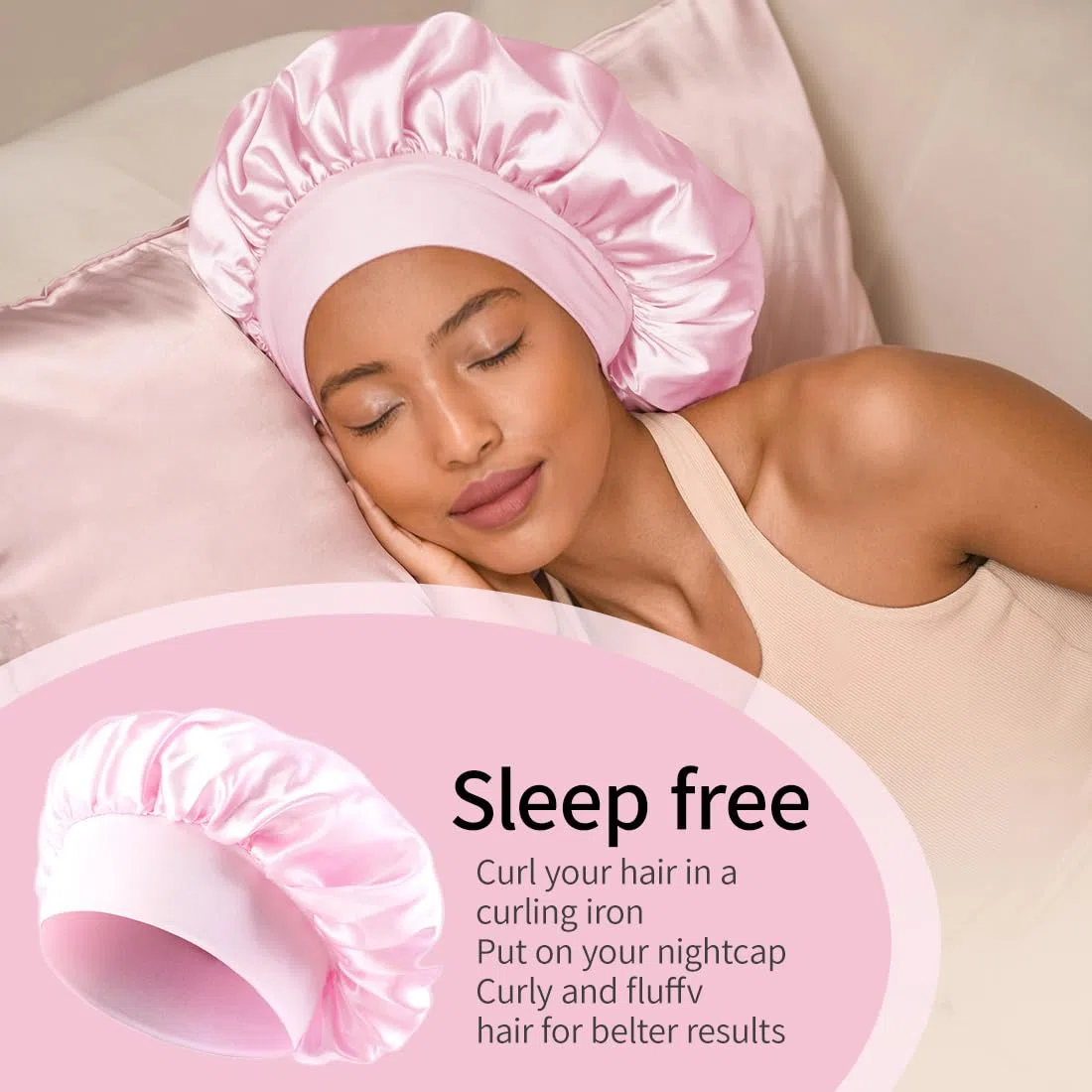 Cuffia Seta Capelli Ricci, 2 PCS Silk Bonnet,Berretto da Notte Raso Elastico per Dormire Cappello da Notte per Donna Berretto da Notte Raso per Donna Ragazza