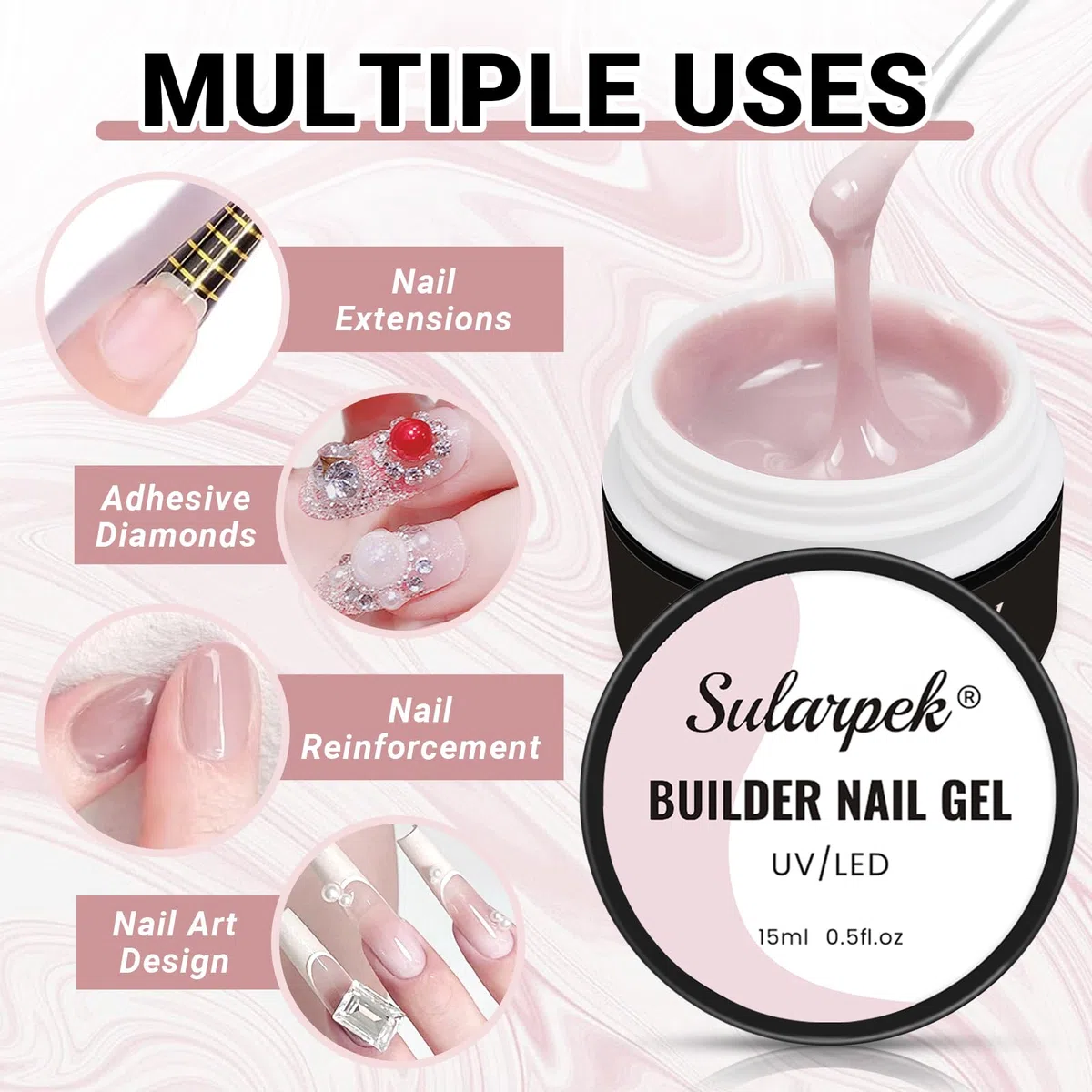 Sularpek 15 ml Gel Costruttore per Unghie, Gel Ricostruttore per Unghie, Gels per Riparazione Unghies, Riparazione, Rinforzo, Design per Nail Art (Nude)