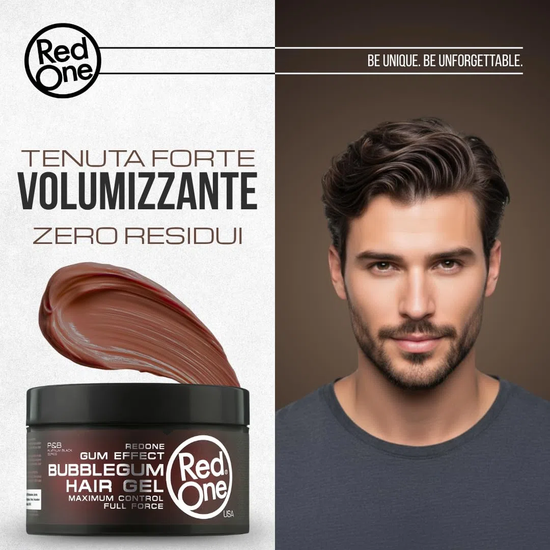 RedOne Hair Gel Bubblegum (Gum Effect) – Gel Capelli Effetto Bagnato a Lunga Durata, 400 ml | Gel Capelli Uomo e Donna per Ricci e Lisci, Definizione e Controllo | Rimozione Facile Pettinando