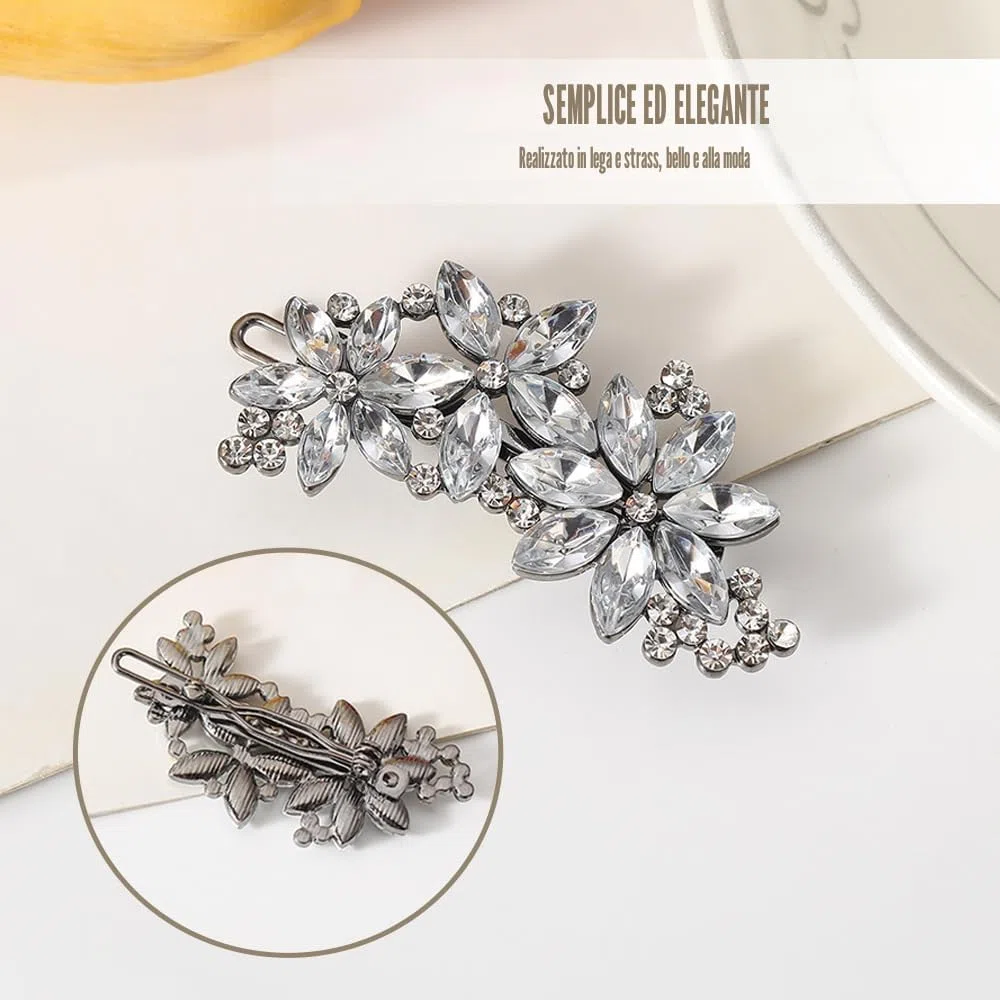 3 Pezzi Fermagli per Capelli Strass, Spille Decorative per Damigella d'Onore Fiore Copricapo Matrimonio Fermagli per Capelli Eleganti da Donna Accessori per Capelli Matrimonio