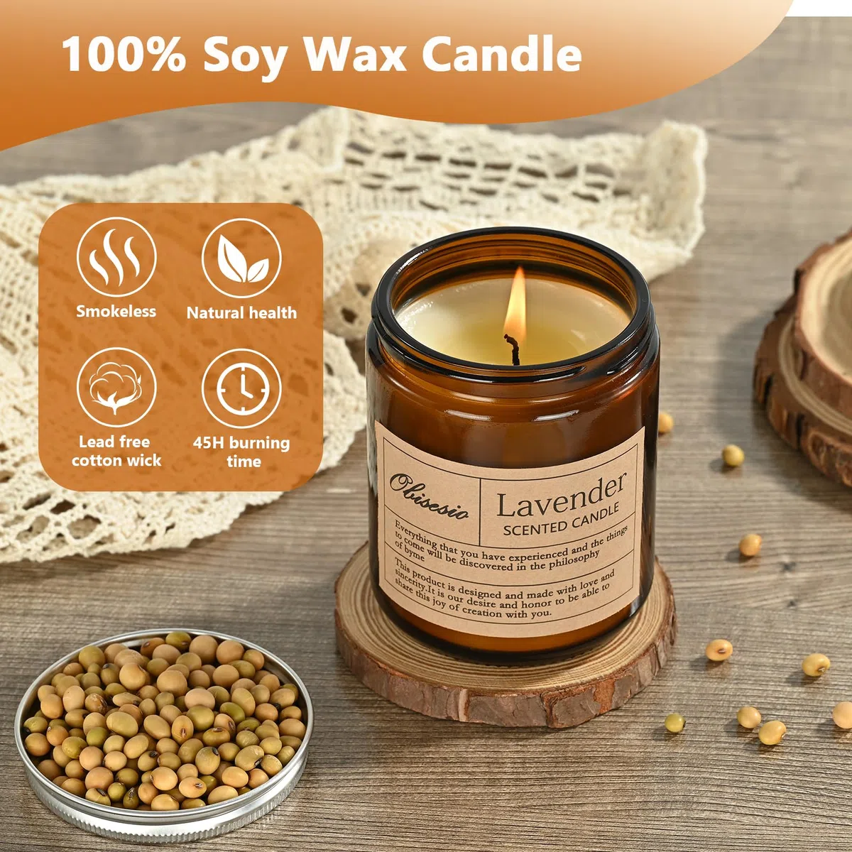 Candele 2 Pack, Candele per la casa profumata, Aromaterapia Candela Set regalo per le donne Cera di soia Lunga durata Ambra Jar Candeles regalo per Madre San Valentino (Vaniglia e Lavanda)