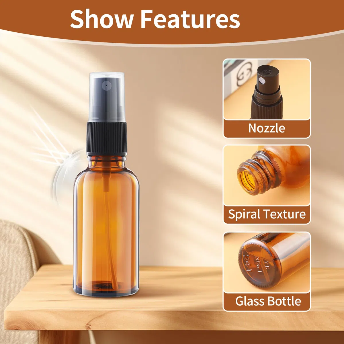 10 pezzi Bottiglie Spray Vetro, 30 ml Flaconi spray vuoti in vetro ,Flaconi spray in Vetro Ambrato con imbuto e contagocce Per il riempimento di oli essenziali, profumi,massaggi, capelli e viaggi
