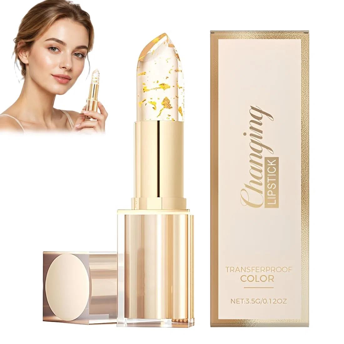 1 Pezzi Rossetto per il cambiamento di temperatura, rossetto lunga durata, Gold Balsamo per labbra trasparente Cura delle labbra impermeabile a lunga durata Rossetti che cambiano colore