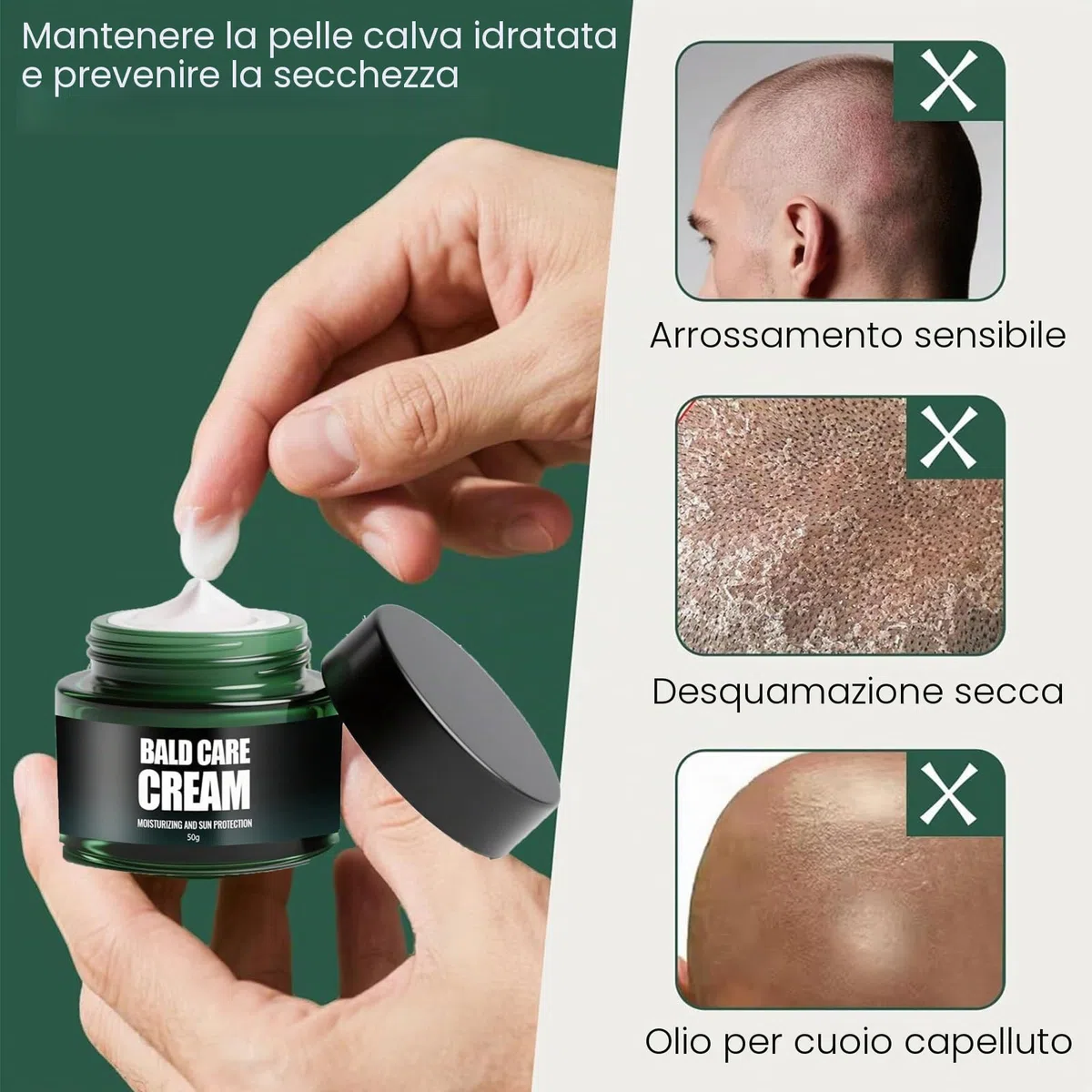 Idratante per Testa Calva per Uomo,Crema del Cuoio Capelluto da Uomo,Dopo la Rasatura Idratante,Lenitivo e Nutriente,Previene la Secchezza del Cuoio Capelluto