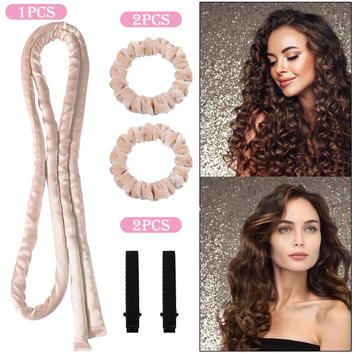Heatless Hair Curler, Ricci Durante Notte， Fascia Per Capelli Con Riccioli Sottili， Adatto a Tutti i Tipi Capelli e Trame,Lunghezza Della Spalla o Risultati Ottimali Capelli Più Lunghi(Beige)