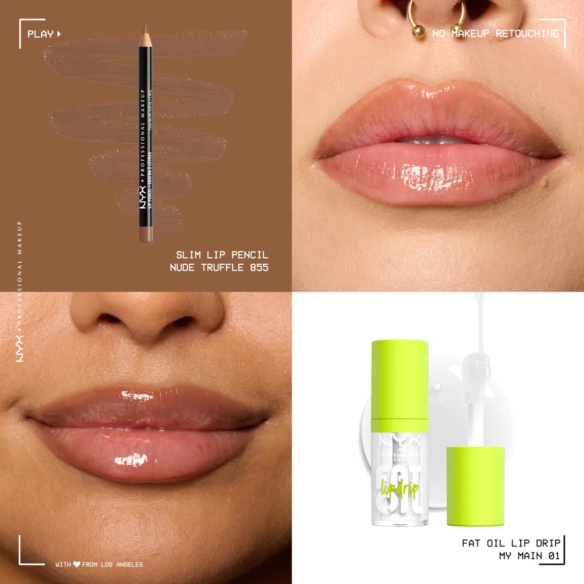 NYX Professional Makeup Kit Labbra con Matita Slim Lip e Gloss Fat Oil Lip Drip, Labbra Definite e Idratate, Finish Extra Brillante, Tonalità: Nude Truffle, My Main