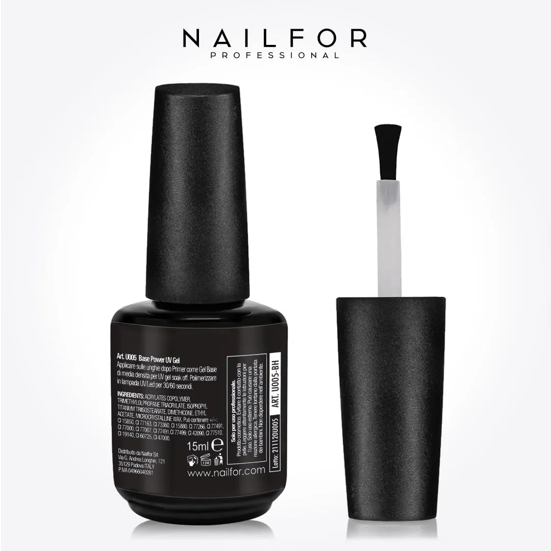NAILFOR BASE POWER HD Alta Densità 15ml – Base Gel Unghie Professionale Autolivellante, Extra Forte, Perfetta per Ricostruzione e Semipermanente – Tenuta Lunga Durata