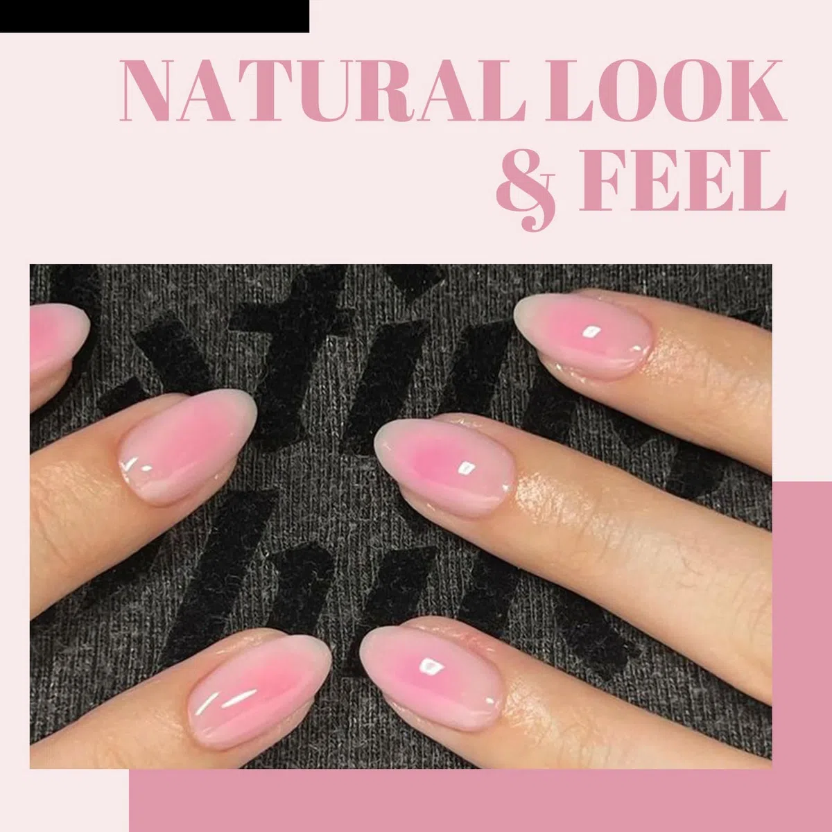 LunarCharm 24 pezzi unghie press-on rosa effetto ombré blush, corte a mandorla lucide in acrilico, unghie adesive a copertura completa per donna fai da te