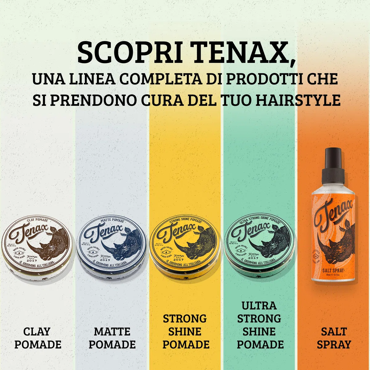 Tenax Strong Shine Pomade 125 ml, Cera capelli uomo con tenuta forte, Cera per capelli a base d'acqua da usare su capelli asciutti o umidi, Hair wax per un'acconciatura lucida e morbida