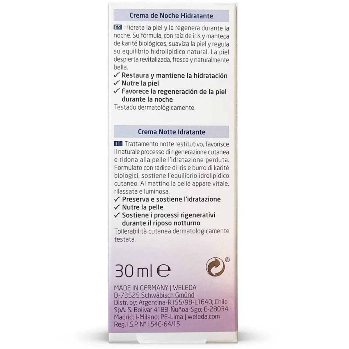 Weleda Crema Notte Idratante Iris, ricco trattamento viso per sostenere il naturale processo di rigenerazione cutaneo, per tutti i tipi di pelle (1x30 ml)