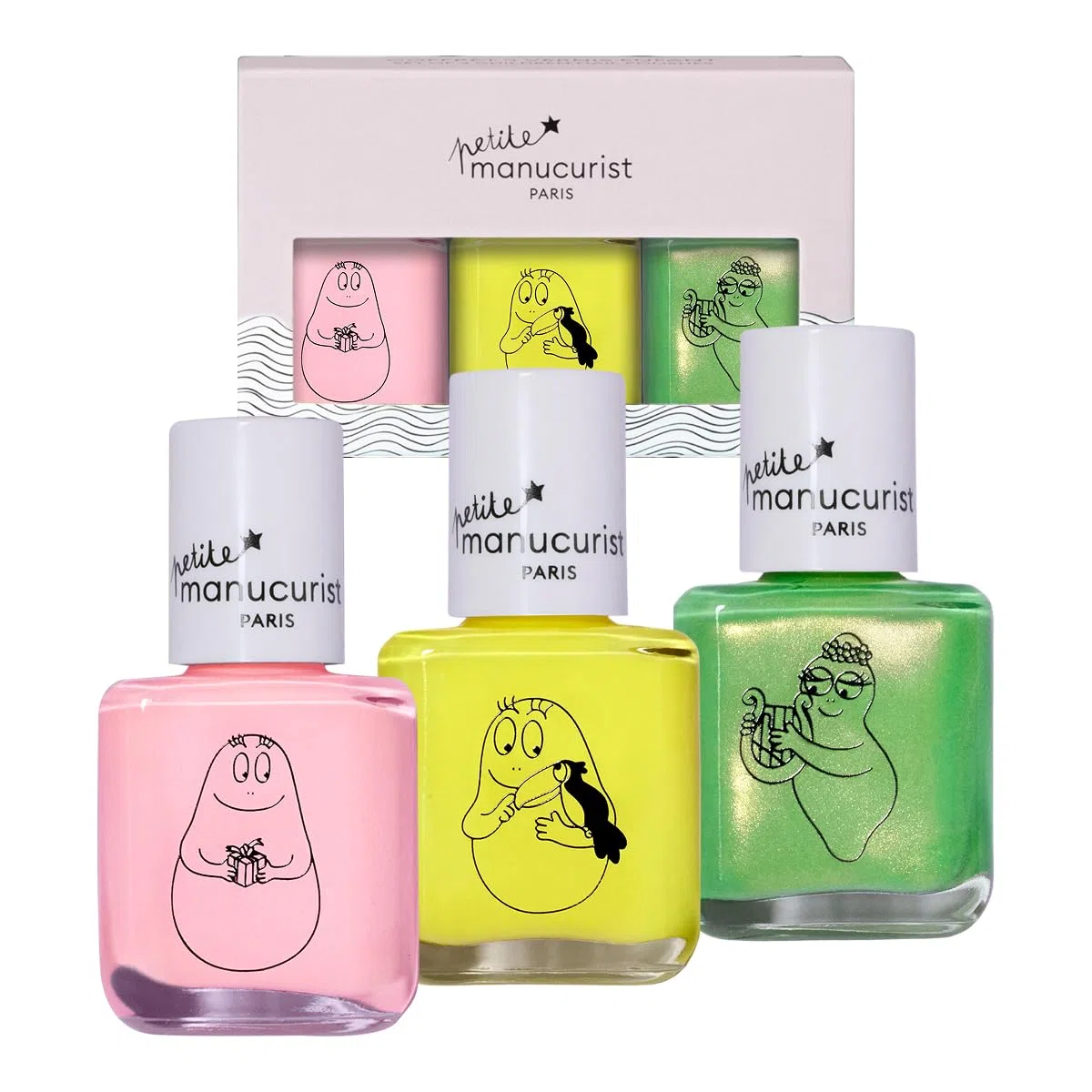 Manucurist Barbapapà Kit di Smalti per Unghie a base d'acqua per bambini dai 3 anni - 3 smalti atossici in rosa, giallo, verde - Regali Bambini - Regalo Bambina 3 anni