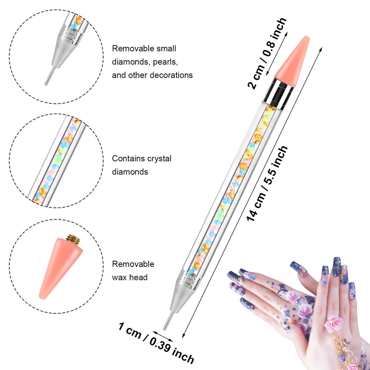 3pz Matita di Cera per Strass con 3 Punte Cera, a Doppia Testa Strumento per Selezione Gioielli con Tubo Penna con Diamanti Colorati Penna per Cera con Gemme per Unghie (Nero, Bianco, Rosa)