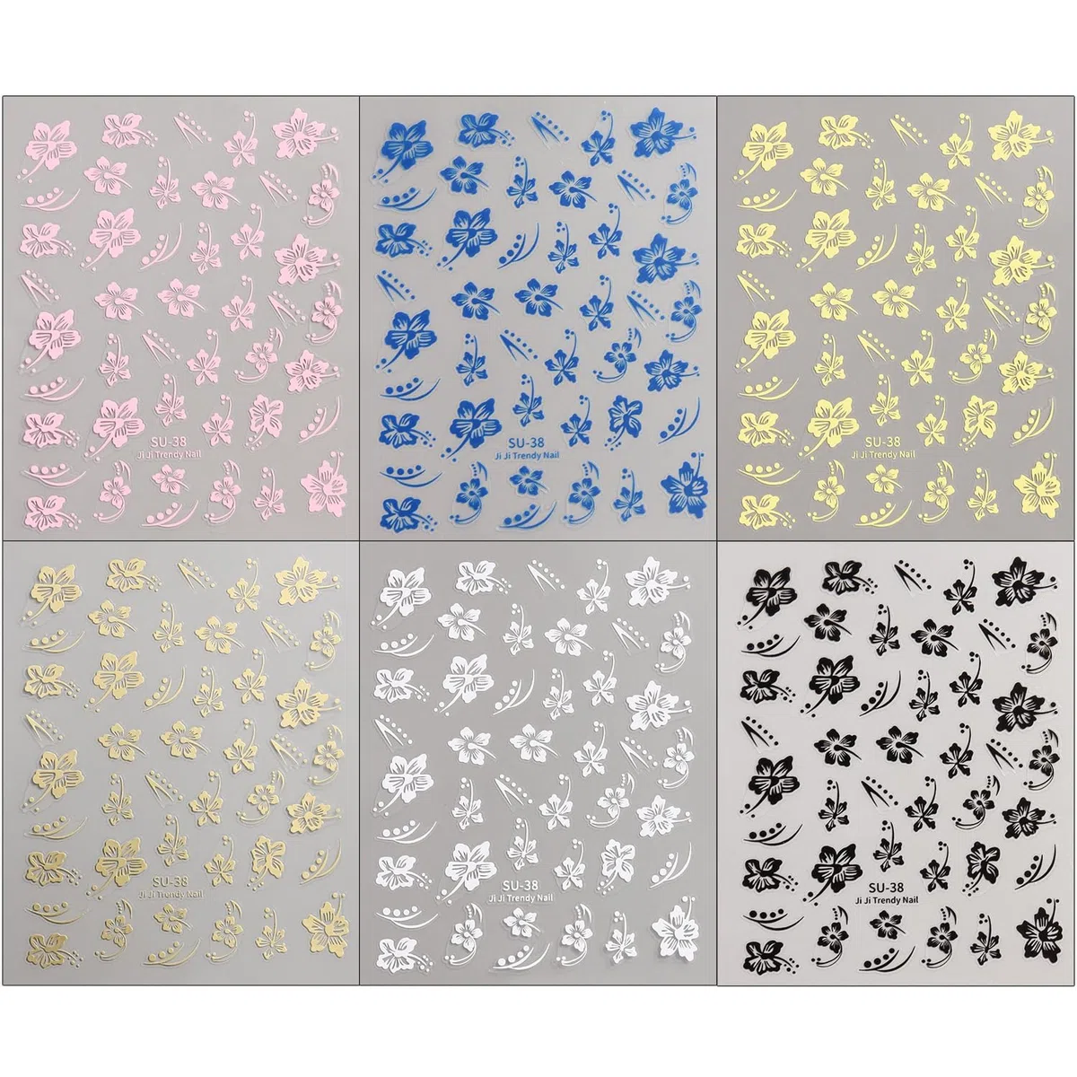 Adesivi per Unghie con Fiori di Ibisco, 6 Pezzi Immagini di Fiori di Ibisco 3D Autoadesive Bianco Rosa Hawaiani Colorati