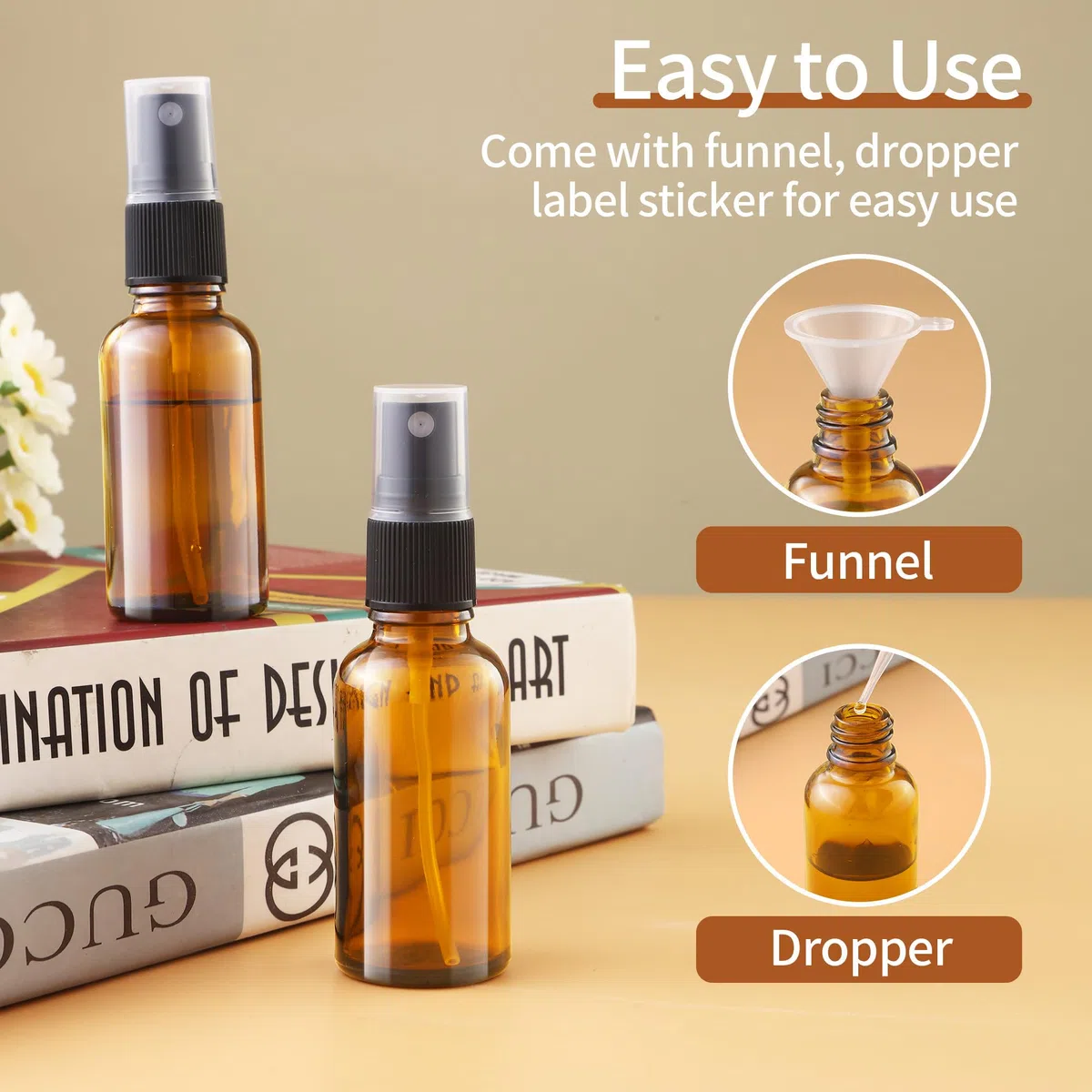 10 pezzi Bottiglie Spray Vetro, 30 ml Flaconi spray vuoti in vetro ,Flaconi spray in Vetro Ambrato con imbuto e contagocce Per il riempimento di oli essenziali, profumi,massaggi, capelli e viaggi