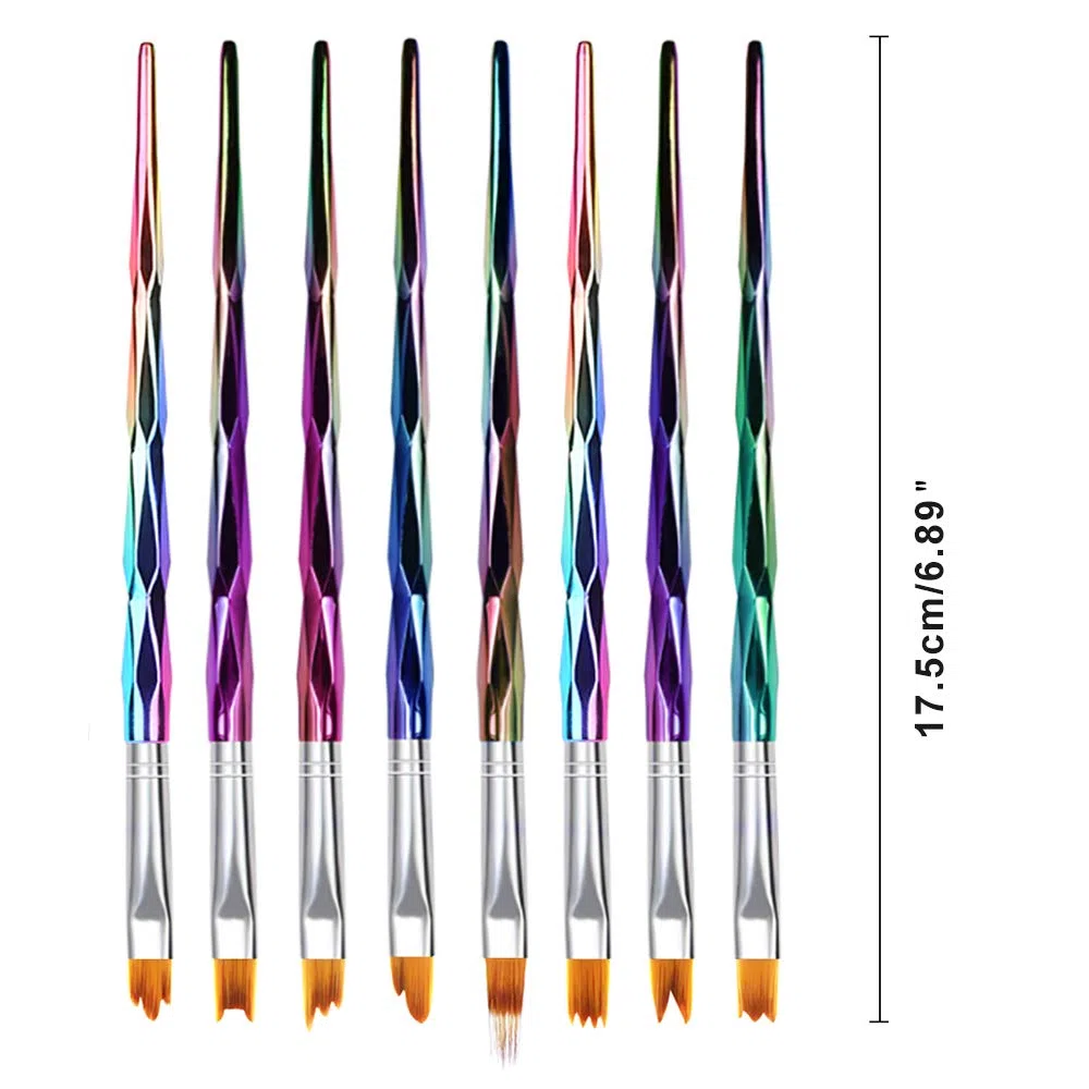 Mwoot Set di 8 pennelli per nail art con sfumatura sfumata, con penna UV per pittura a gel, manico multicolore per manicure, nail art