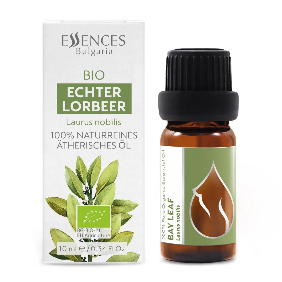 Essences Bulgaria Olio Essenziale di Alloro Biologico 10 ml | Laurus nobilis | 100% Puro e Naturale | Non Diluito | Grado Terapeutico | Fattoria a Conduzione Familiare | Distillato a Vapore | Non OGM
