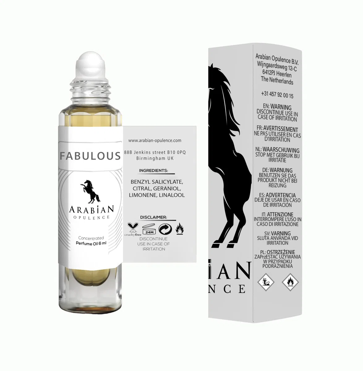 FR114 FABULOUS olio profumato unisex. Flacone roll-on da 6 ml. Opulenza araba. Aromatico/cuoio/mandorla/dolce/balsamico/floreale