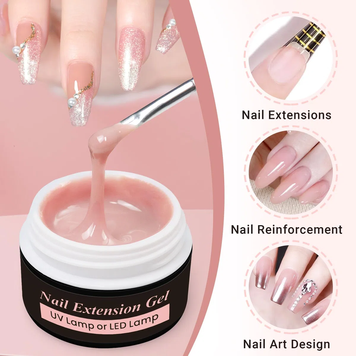 Sularpek Gel Ricostruzione Unghie, 2 * 15 ML Costruttore, Esente da HEMA e TPO Naturale Monofasico, per Passione Unghie, Allunga e Ripara (Milky Rose)