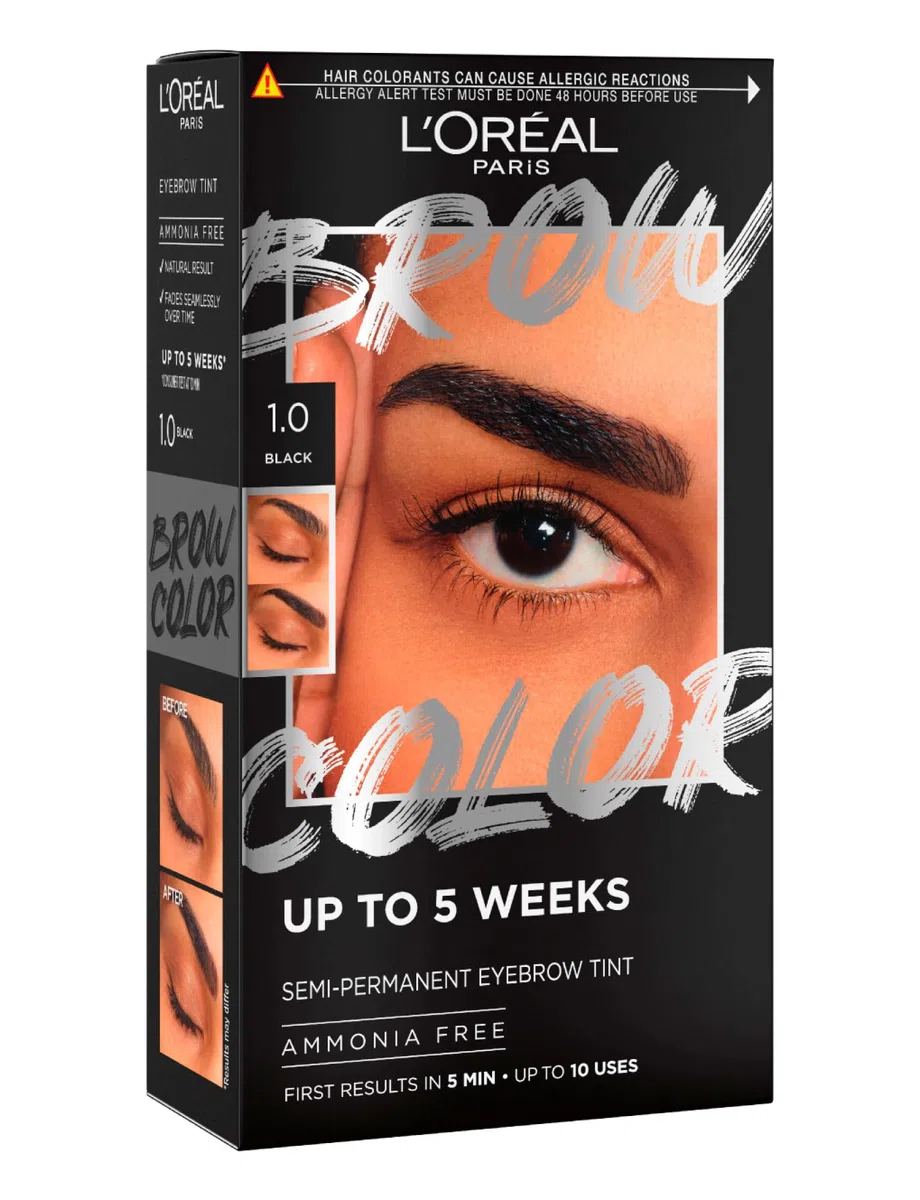 L'Oréal Paris Brow Color Kit Tinta Sopracciglia Semipermanente Senza Ammoniaca Colorazione Fino a 5 Settimane Risultato Naturale Colore 1.0 Black