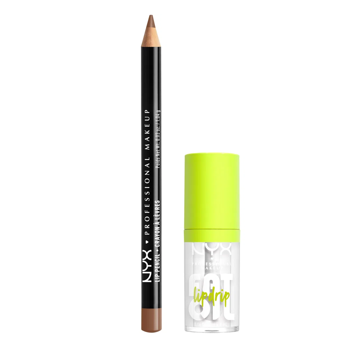 NYX Professional Makeup Kit Labbra con Matita Slim Lip e Gloss Fat Oil Lip Drip, Labbra Definite e Idratate, Finish Extra Brillante, Tonalità: Nude Truffle, My Main