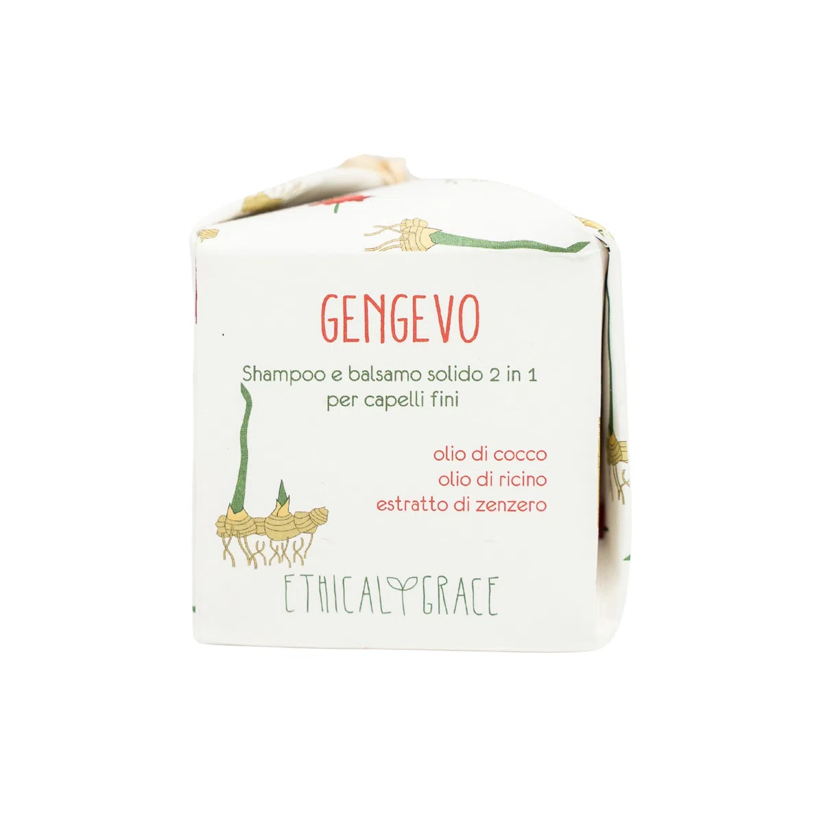 Ethical Grace - Gengevo - Shampoo e Balsamo Solido 2 in 1 Vegano Naturale per avere Capelli Voluminosi e Leggeri con Estratto di Zenzero, Olio di Cocco, Olio di Ricino e Proteine del Grano 90 gr