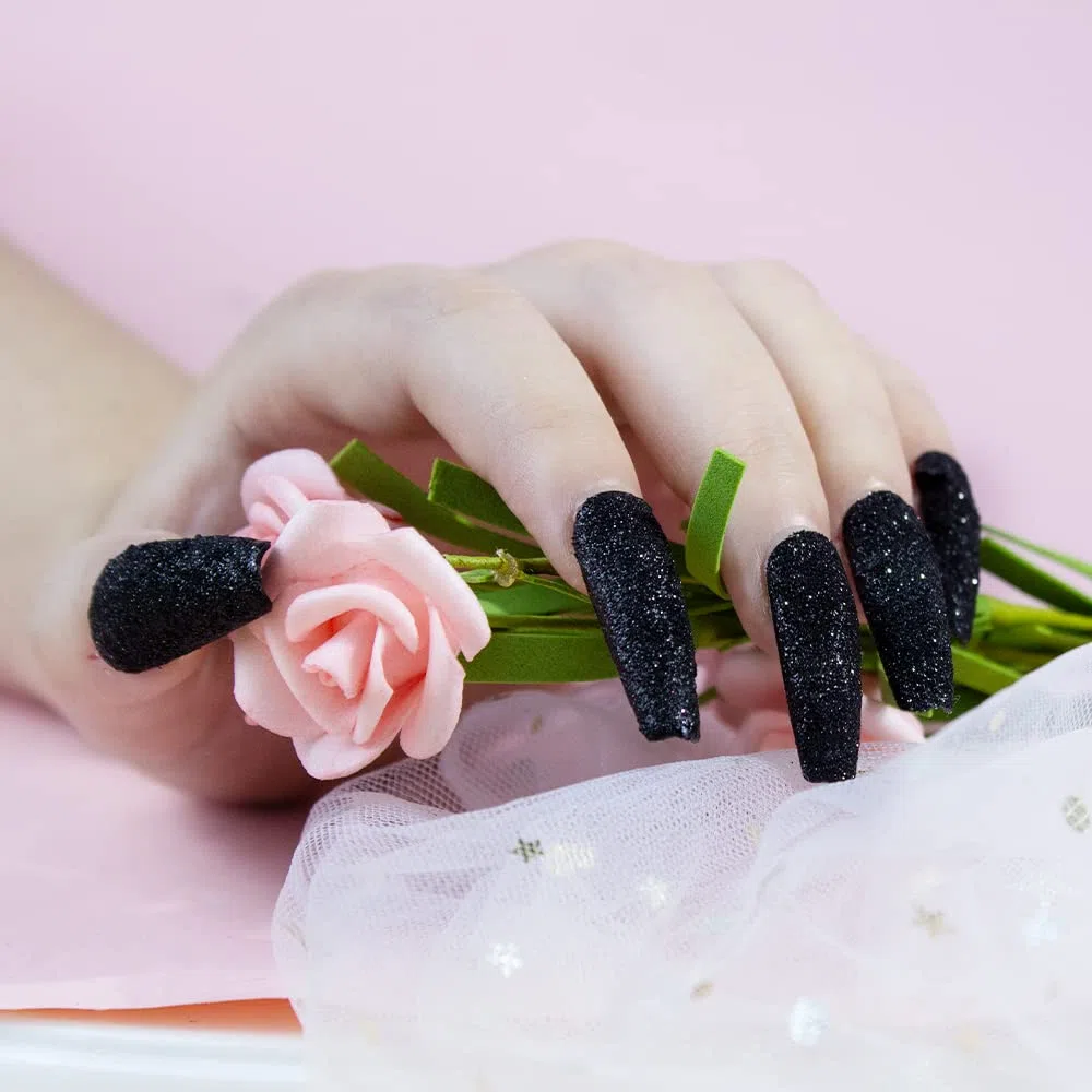 Polvere di zucchero nero – Glitter per unghie effetto zucchero luccicante, polvere di diamante