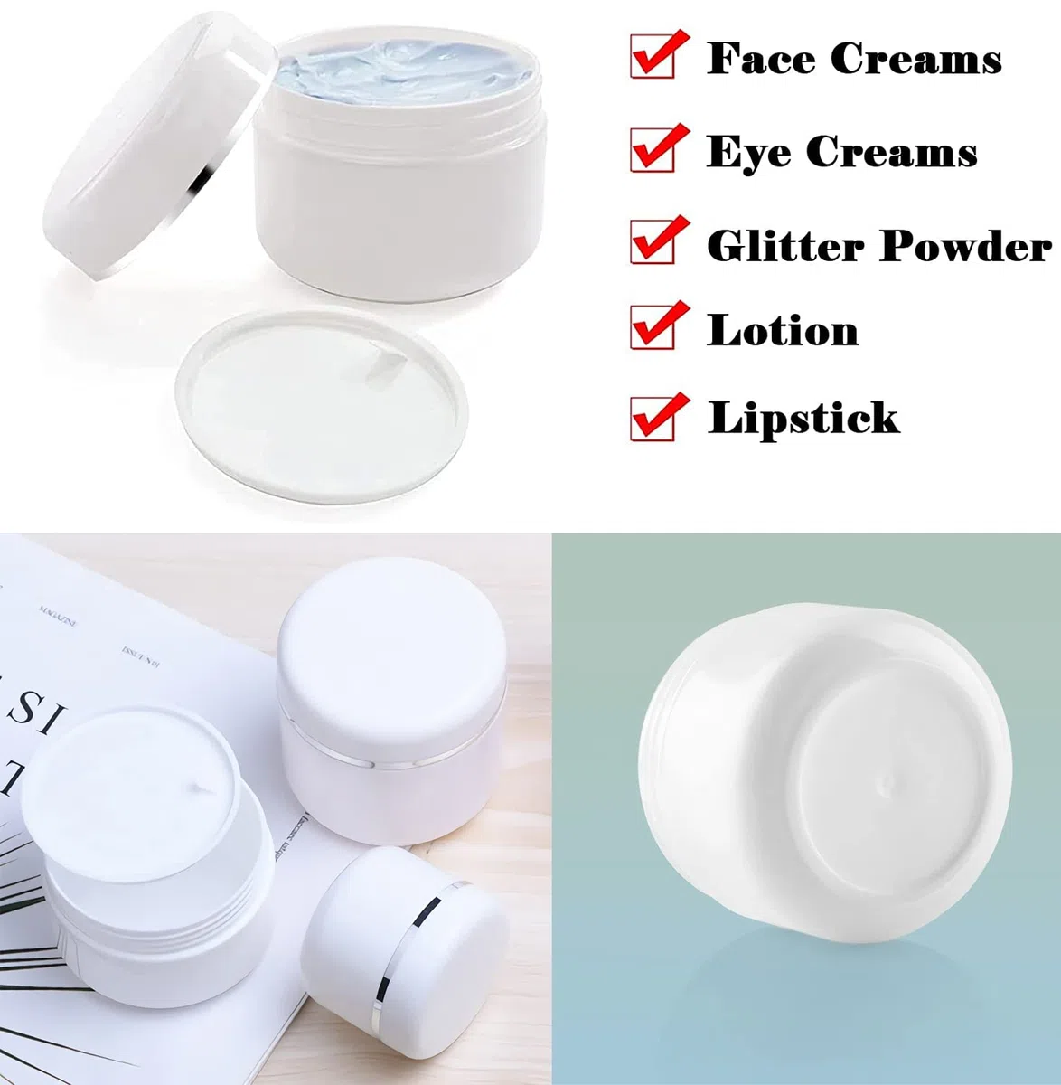 6 Pezzi 100 g Bianco Contenitori Cosmetici Plastica, 100 ml Crema Barattoli Vasetto Vuoto di Bordo argento, Imbottitura interna, per Stoccaggio di Viaggi, Maschera, Cream gli occhi, DIY
