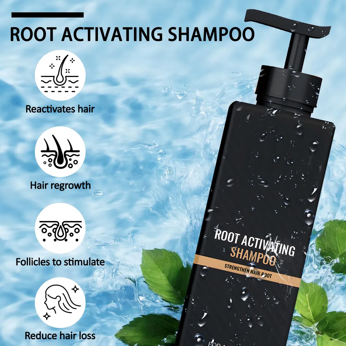 Shampoo Attivatore Radice, Shampoo Anticaduta Crescita Capelli, 100ml, Nero, Unisex Adulto