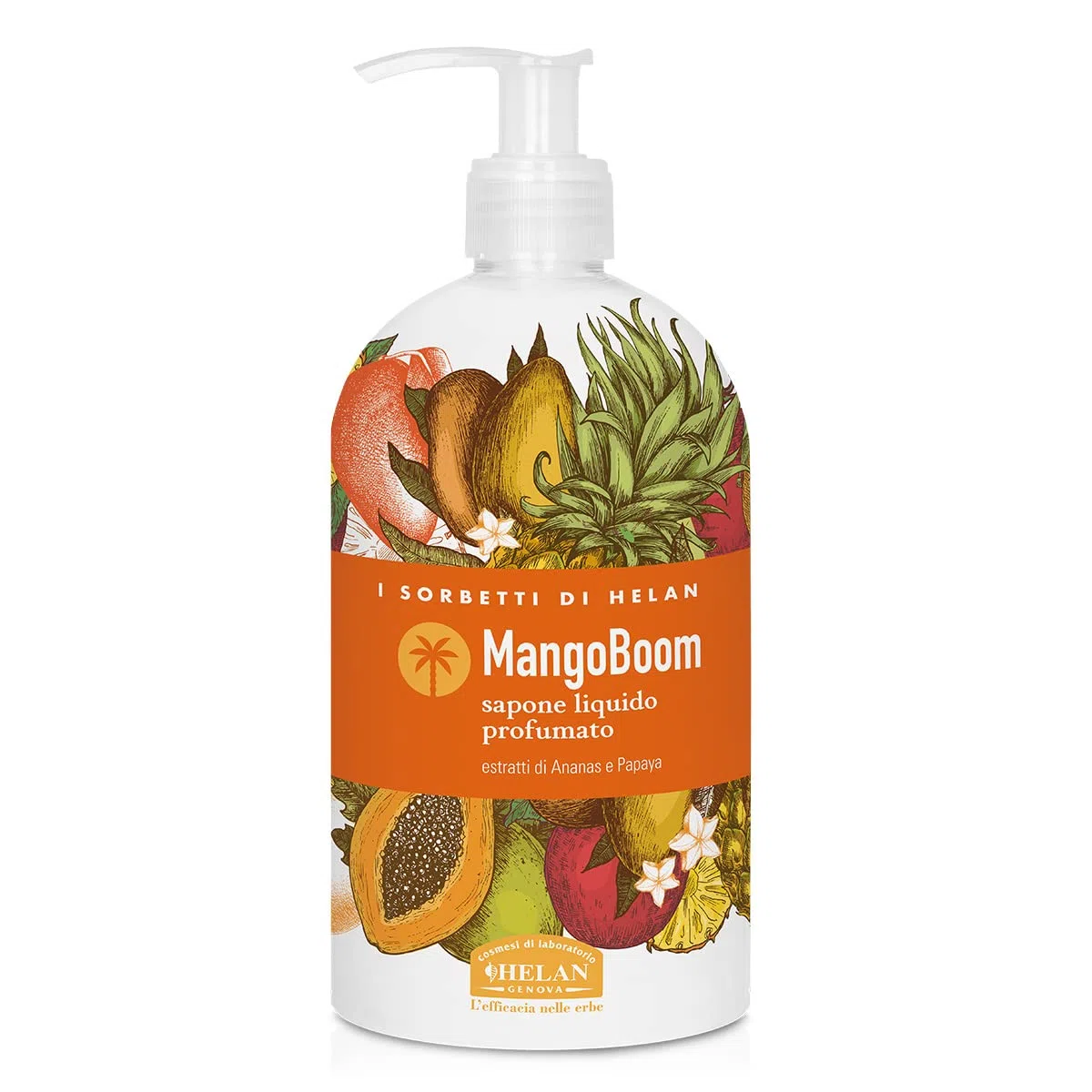 Helan, I Sorbetti MangoBoom - Sapone Liquido Mani Leggero e Profumato con Ananas e Papaya, Arricchito con Ingredienti Naturali per Lavaggi Frequenti, Detergente Liquido Rinfrescante e Delicato 500 ml