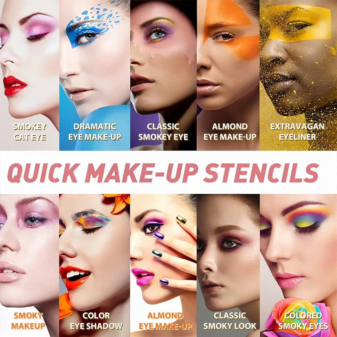 CATORStencil & Eyeliner Occhi, 16 Fogli per Ombretto, Aid Trucco Riutilizzabili per Smokey Eyes e Cateyes