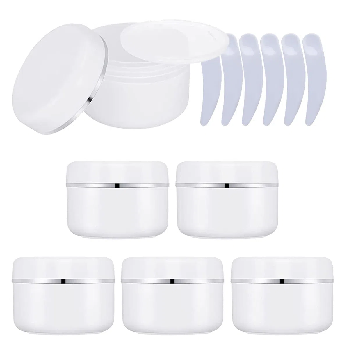 6 Pezzi 100 g Bianco Contenitori Cosmetici Plastica, 100 ml Crema Barattoli Vasetto Vuoto di Bordo argento, Imbottitura interna, per Stoccaggio di Viaggi, Maschera, Cream gli occhi, DIY