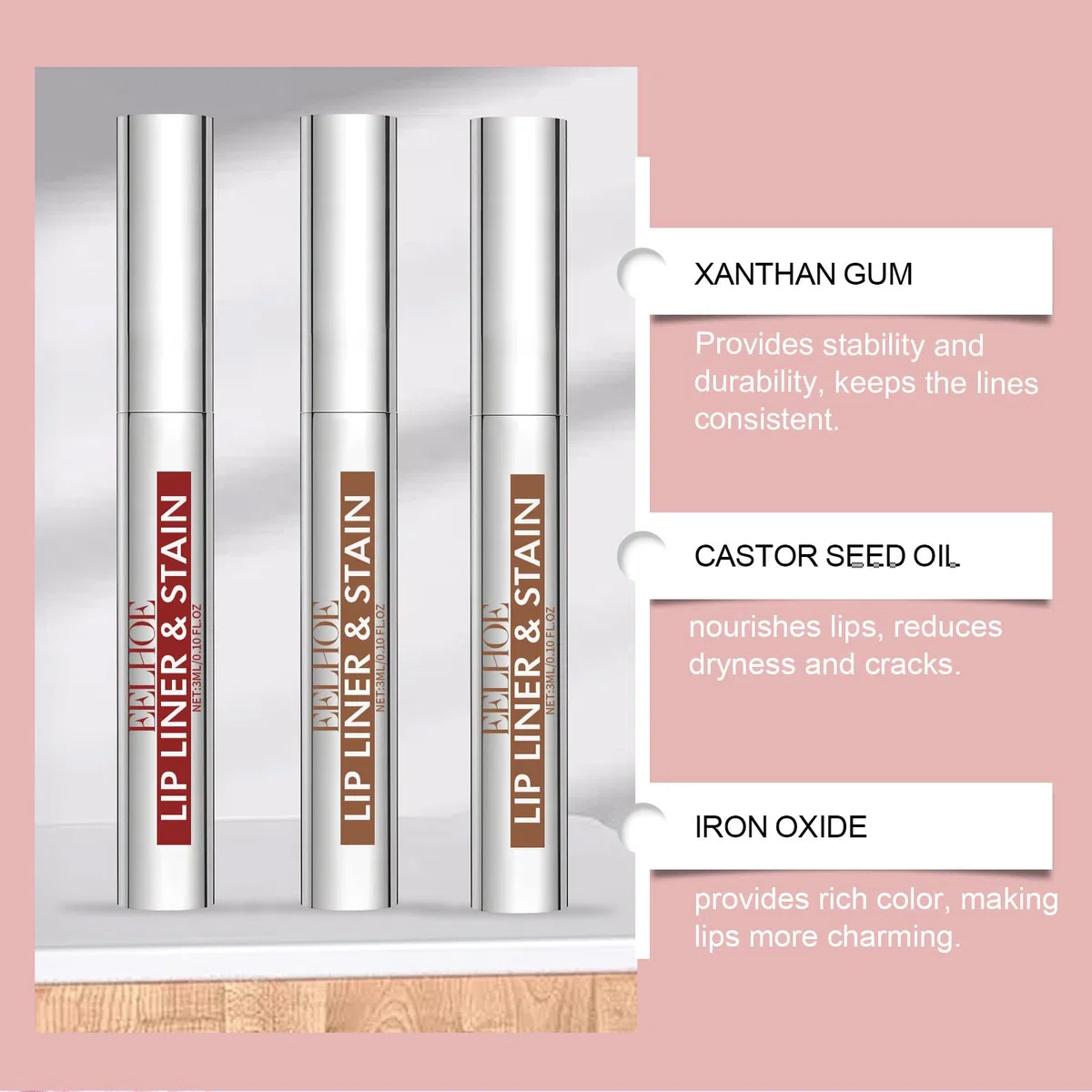 3 pezzi Peel Off Lip Liner, Lip Stain Peel Off a Lunga Durata, Impermeabile Tinta Labbra Peel Off, Lip Liner Tattoo per Labbra, Matte Finish Rossetto per Donne