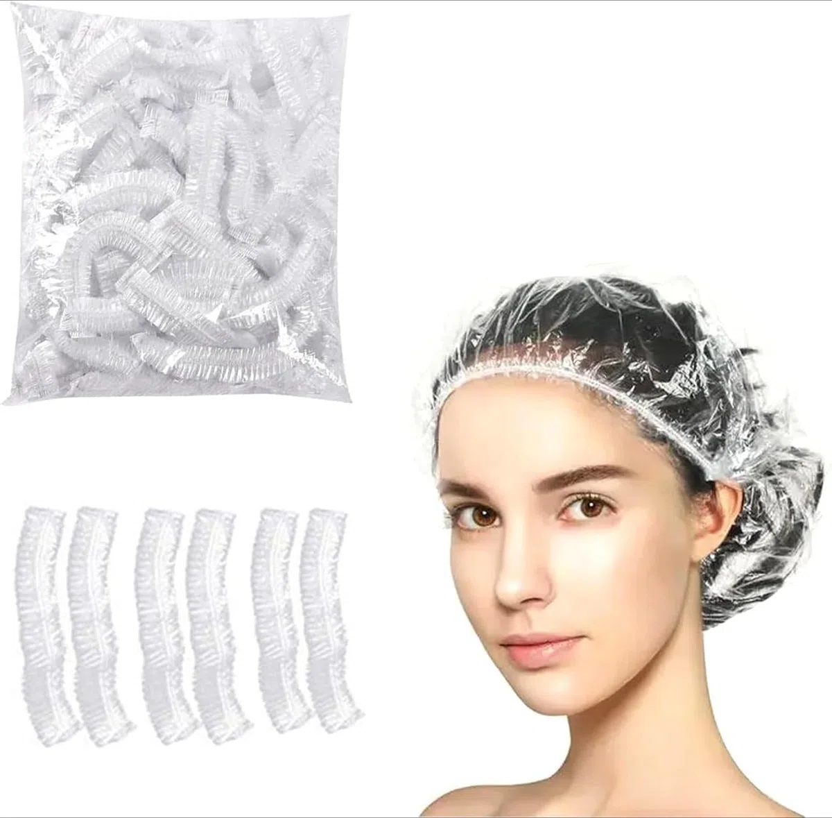 Cuffie Doccia Monouso 100PCS,Cuffia da Doccia Monouso,Trasparente Monouso Doccia,Plastica, Impermeabile, Trasparente per DocciaHotel Spa e Parrucchiere (42CM-100PCS)