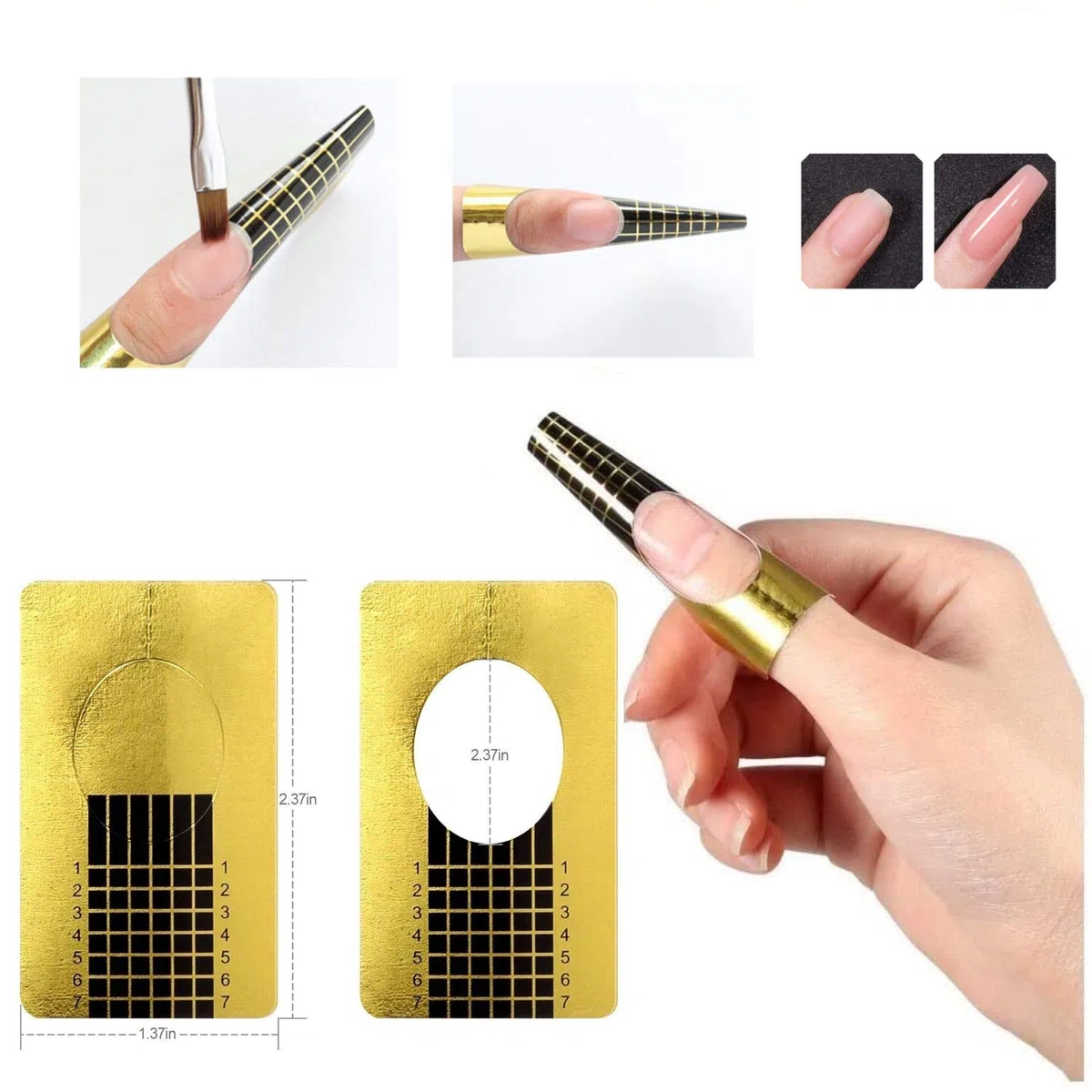 Rotolo Cartine Oro 120 Pezzi Nail Art Per Ricostruzione Allungamento Sagome per Unghie，Extension model for professional UV gel nail