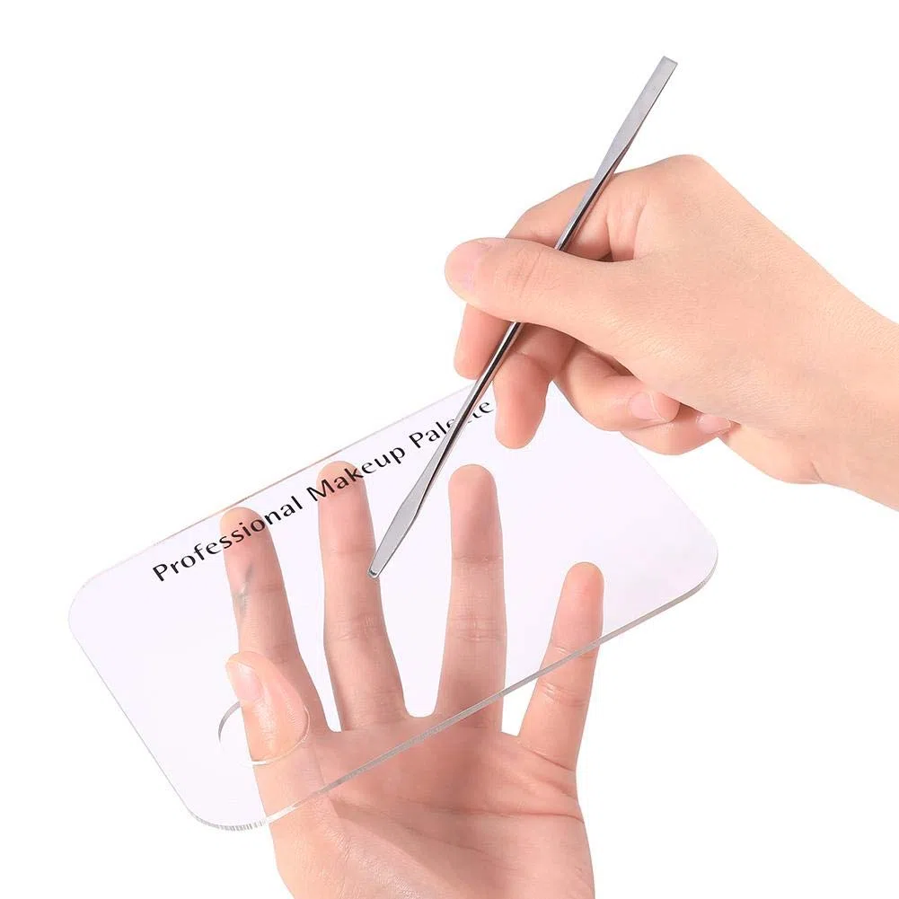 Palette di trucco Spatola trasparente acrilico Makeup Nail Art Cosmetic Mixing Palette & Stainless Spatula Tool Set, for Makeup/Nail Art