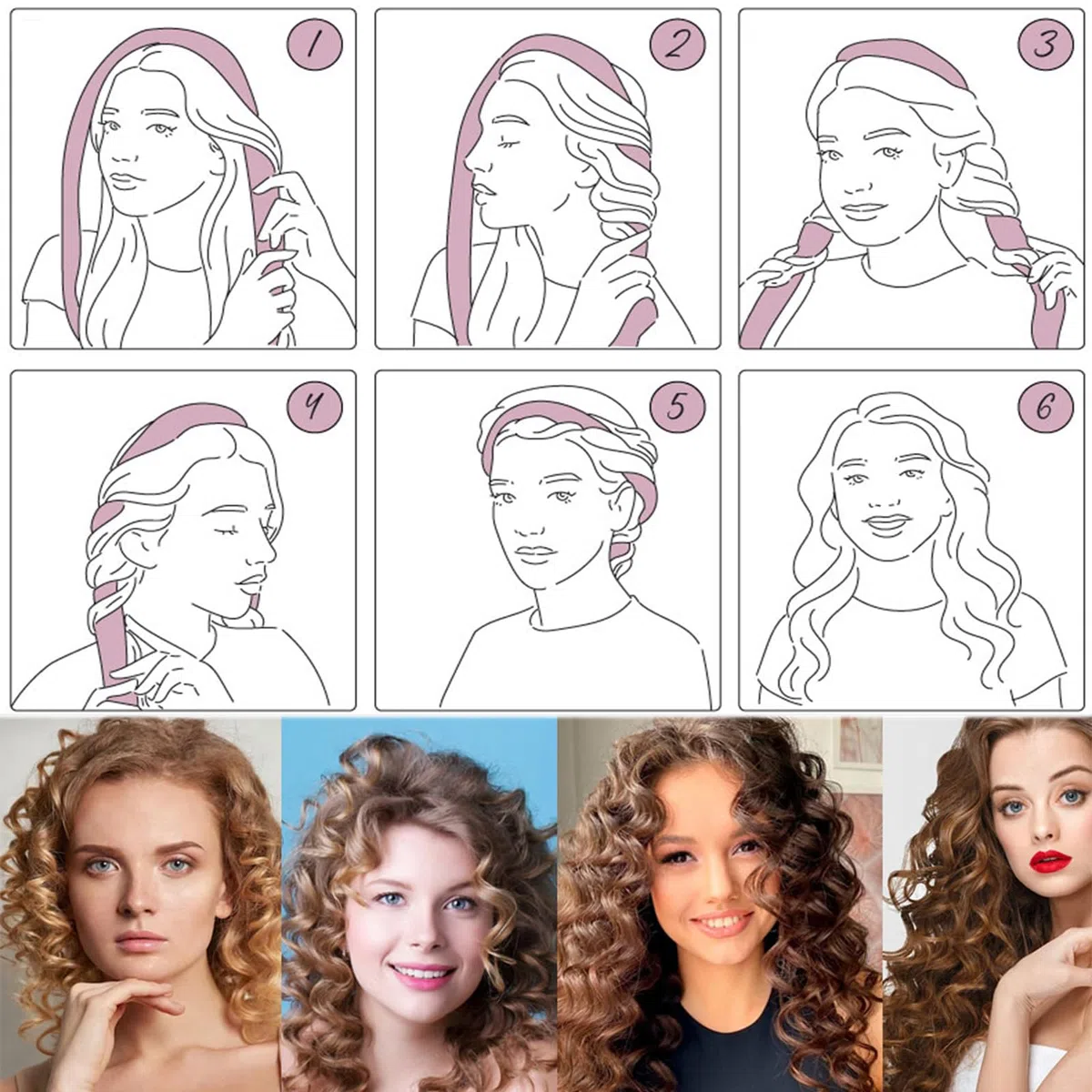 Heatless Hair Curler, Ricci Durante Notte， Fascia Per Capelli Con Riccioli Sottili， Adatto a Tutti i Tipi Capelli e Trame,Lunghezza Della Spalla o Risultati Ottimali Capelli Più Lunghi(Beige)