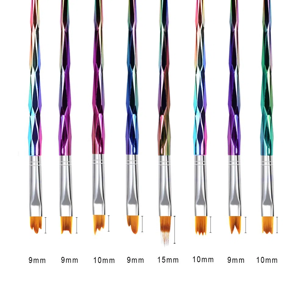 Mwoot Set di 8 pennelli per nail art con sfumatura sfumata, con penna UV per pittura a gel, manico multicolore per manicure, nail art