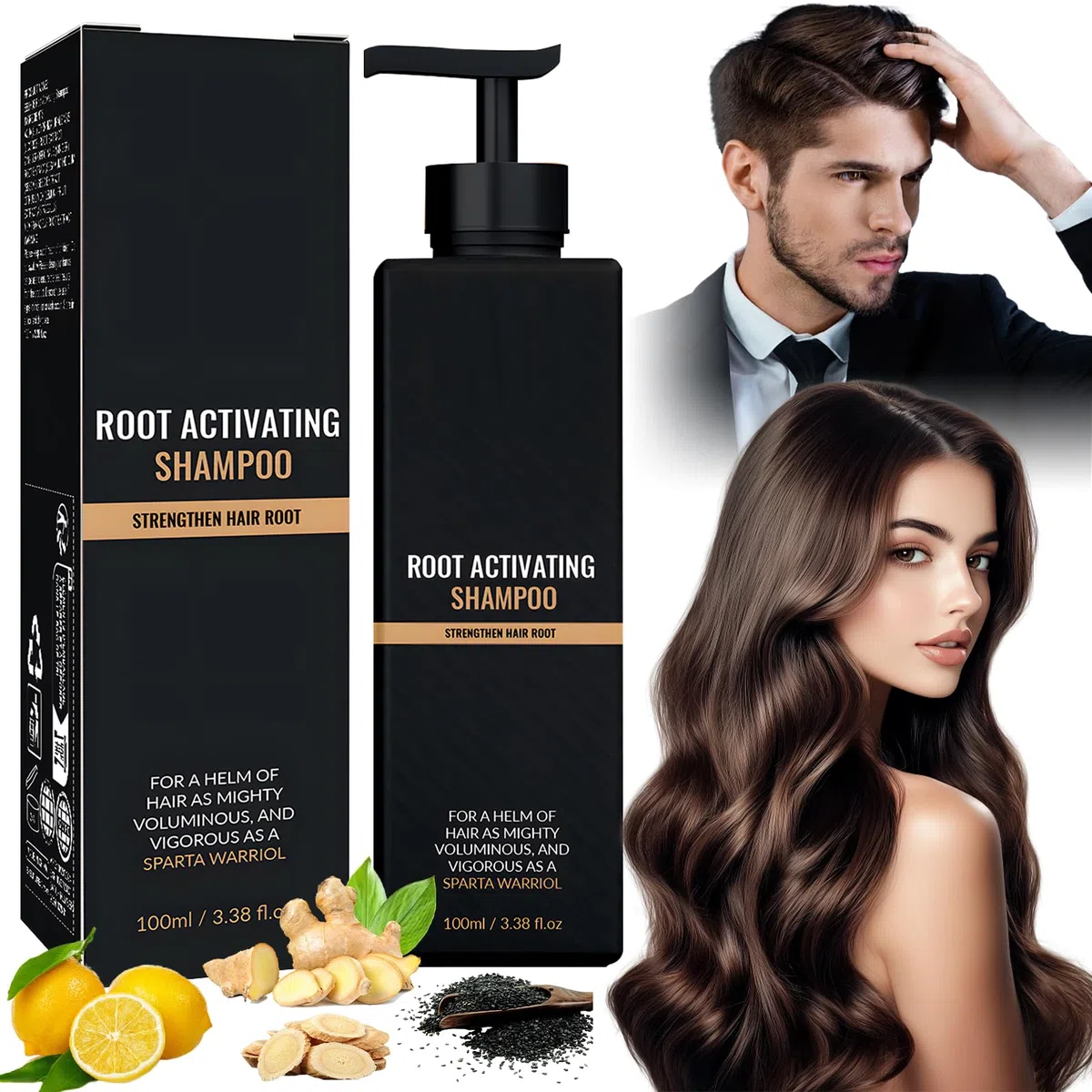 Shampoo Attivatore Radice, Shampoo Anticaduta Crescita Capelli, 100ml, Nero, Unisex Adulto