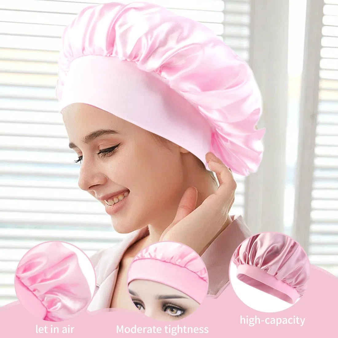 Cuffia Seta Capelli Ricci, 2 PCS Silk Bonnet,Berretto da Notte Raso Elastico per Dormire Cappello da Notte per Donna Berretto da Notte Raso per Donna Ragazza