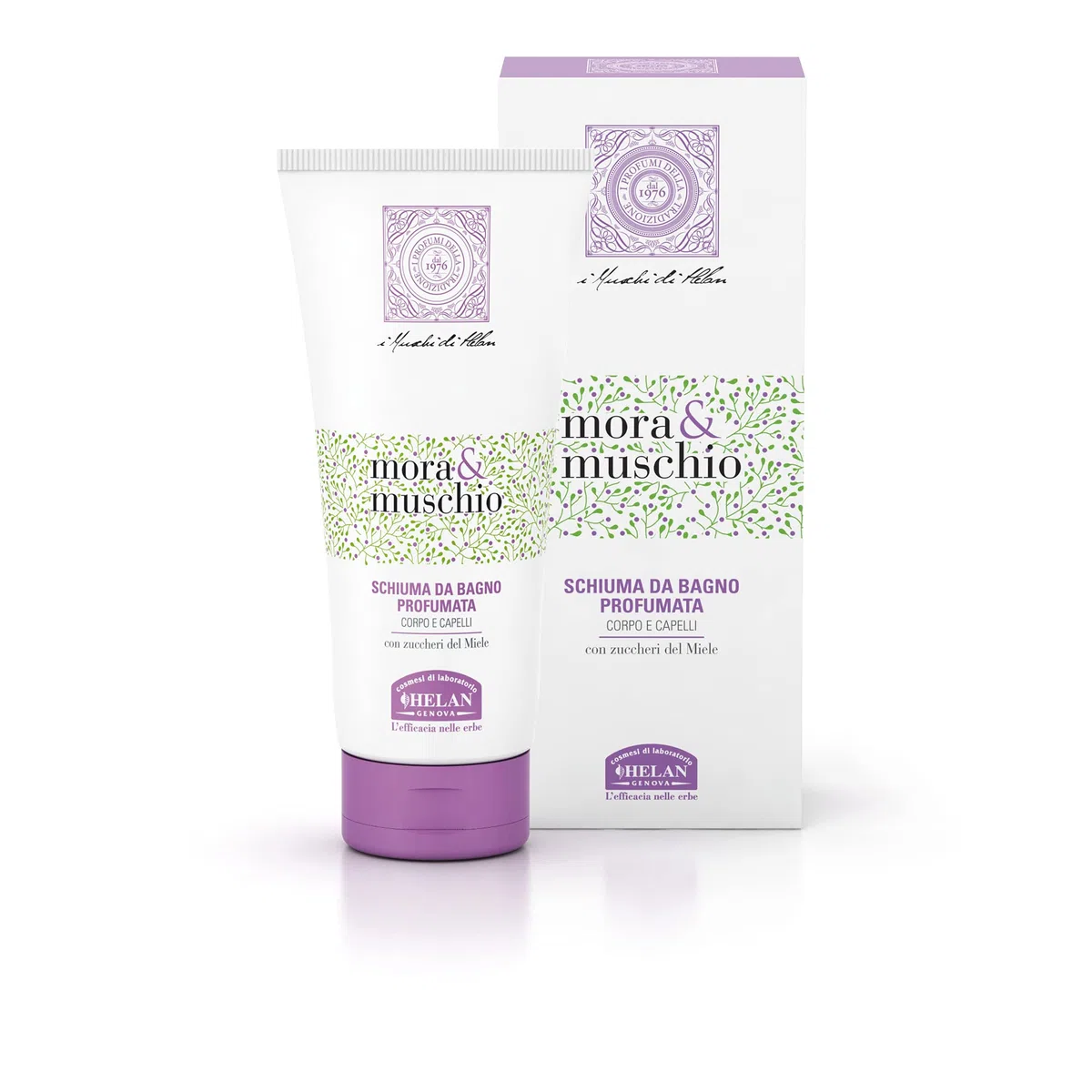 Helan, Mora e Muschio, Shampoo e Bagnoschiuma Naturale per Corpo e Capelli, Docciaschiuma Profumato e Idratante con Zuccheri del Miele - Bagno Schiuma Delicato ed Emolliente, 200 ml - Made in Italy