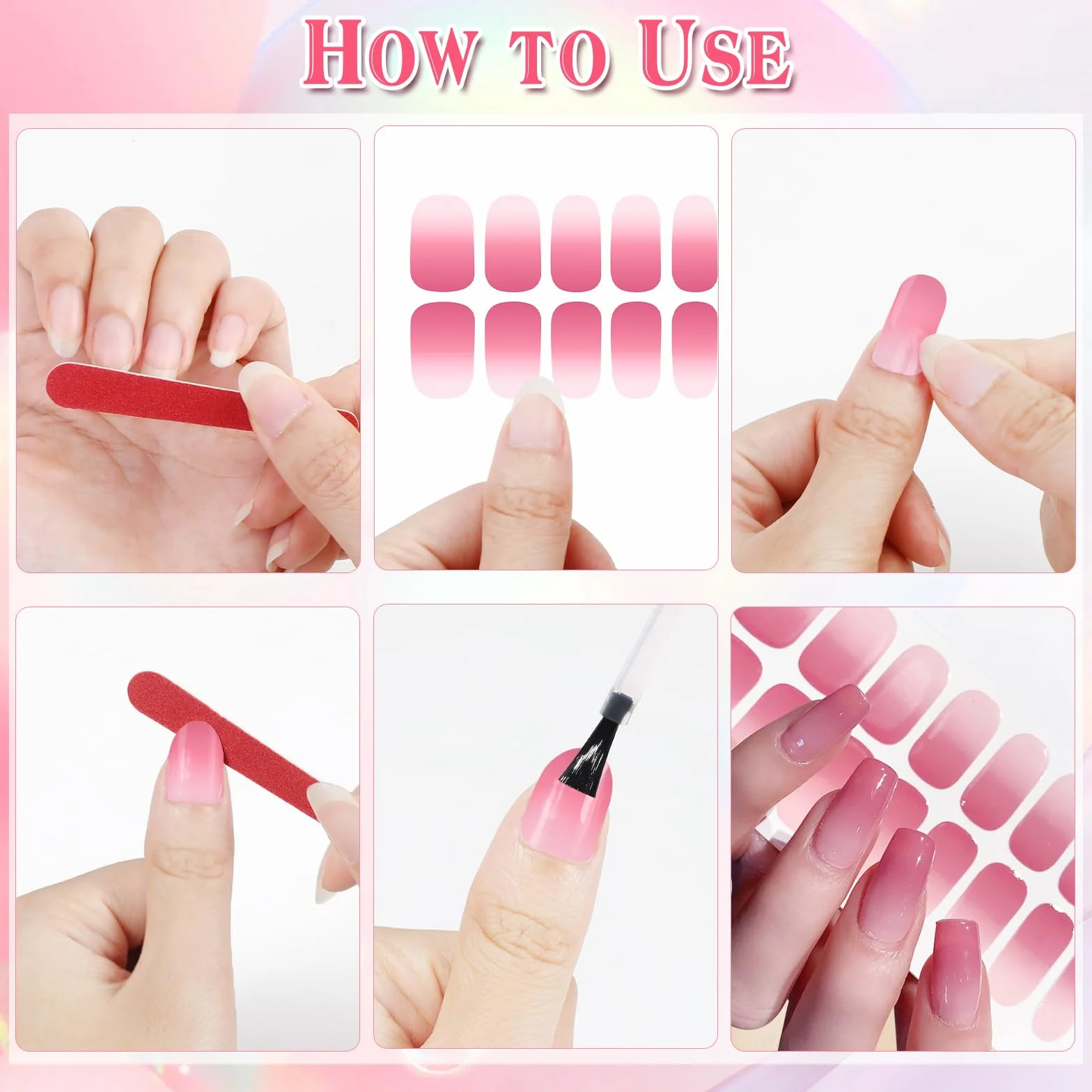 JSRQT 8 Fogli Smalto Adesivi Unghie Tinta Unita, Adesivo per Nail Art in Gel Decalcomania Autoadesiva, Strisce per Unghie con Lima, Decorazione per Donne Ragazze