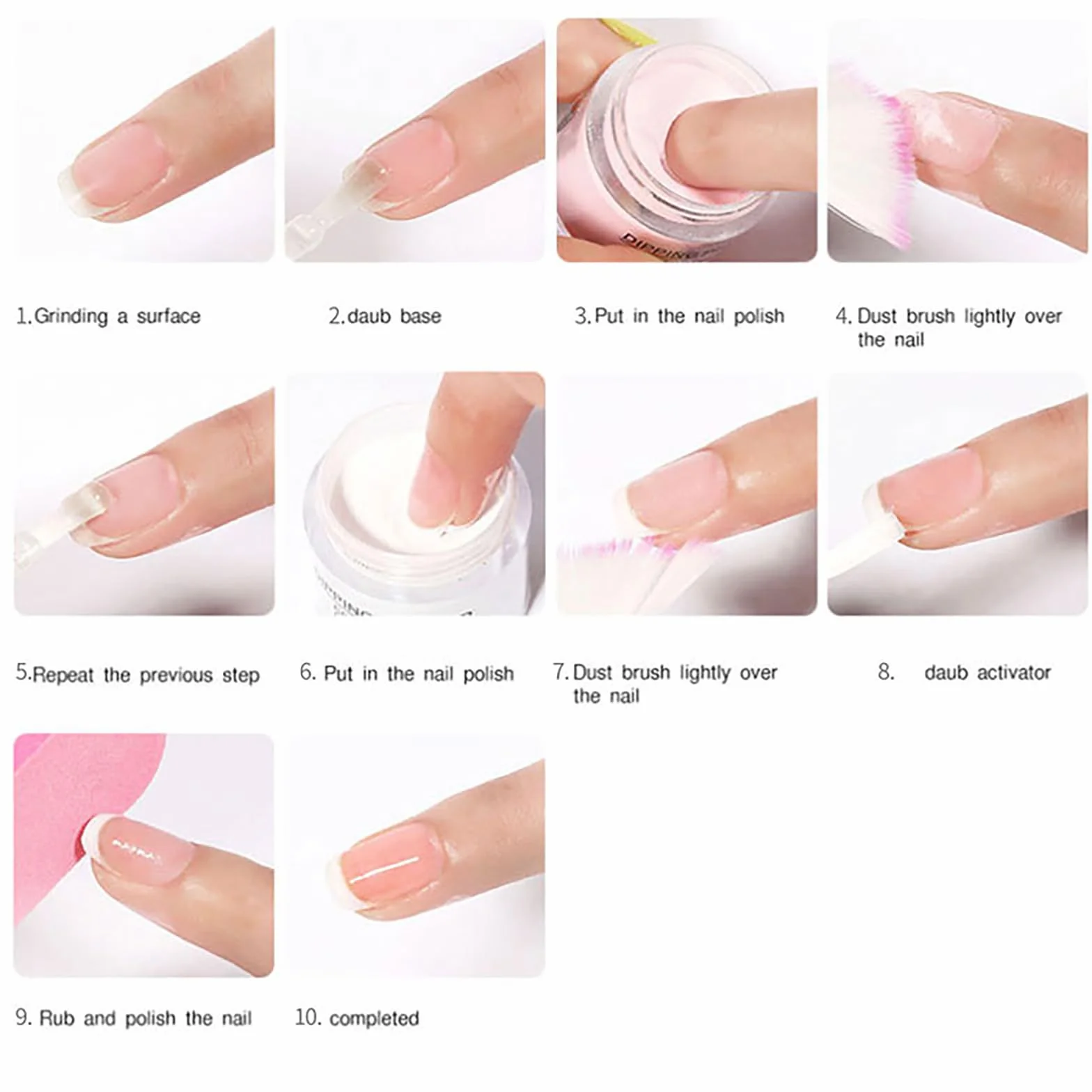 Polvere da Immersione Kit Starter per Unghie, RoseFlower Kit per unghie in polvere con 6 colori nudi, polvere per immersione Rosso Viola, Top Coat Base Coat - Set di Polvere per unghie Francese