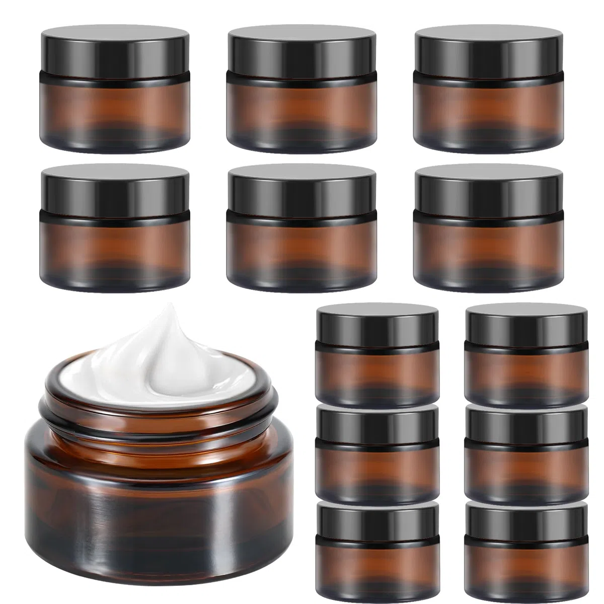 Litimkat 12 PCS Vasetti Vetro Ambrato, Barattoli per Crema, 20 ml/30 ml, Contenitori in Vetro Marrone, Contenitori Vuoti Ricaricabili, per Cosmetici, Creme, Lozioni, Oli Essenziali