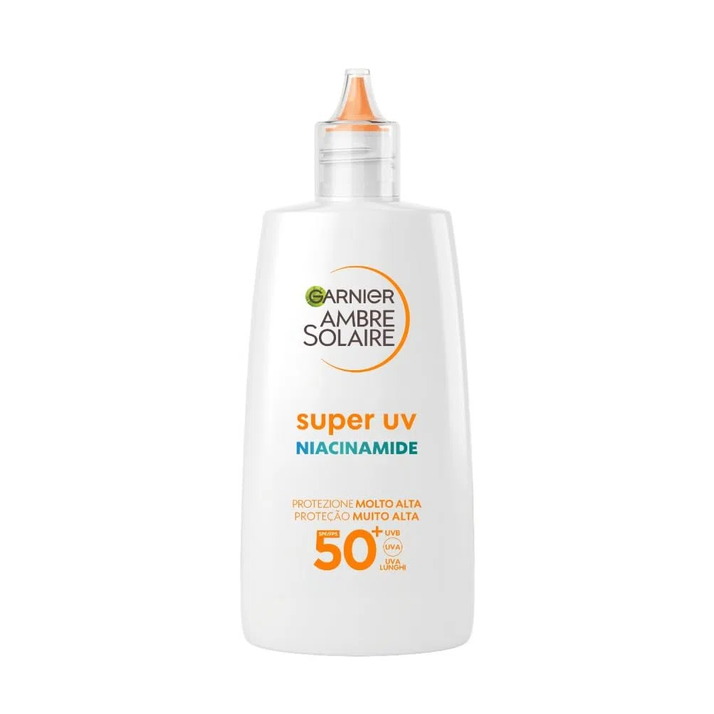 Garnier Fluido Viso Anti Imperfezioni, Uso Quotidiano, Protezione Solare Molto Alta SPF 50+, Effetto Invisibile, Con Niacinamide, Dermatologicamente Provato, Super UV, Ambre Solaire, 40 ml