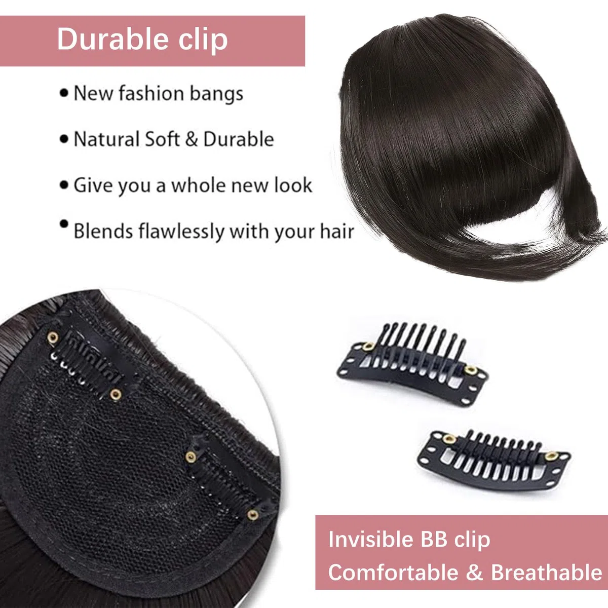 Frangia Finta Capelli Veri,Frangia Clip Capelli Veri,Frangia Finta,Frontale Frangia Posticci,Parrucca Con Frangia,Clip In Frangia,Capelli Frangia,Per Capelli Estensioni,nero,1 pezzo