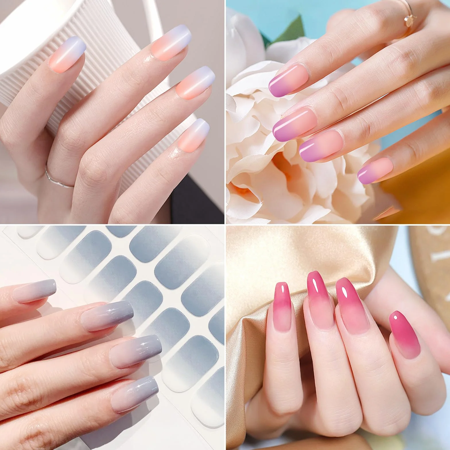 JSRQT 8 Fogli Smalto Adesivi Unghie Tinta Unita, Adesivo per Nail Art in Gel Decalcomania Autoadesiva, Strisce per Unghie con Lima, Decorazione per Donne Ragazze