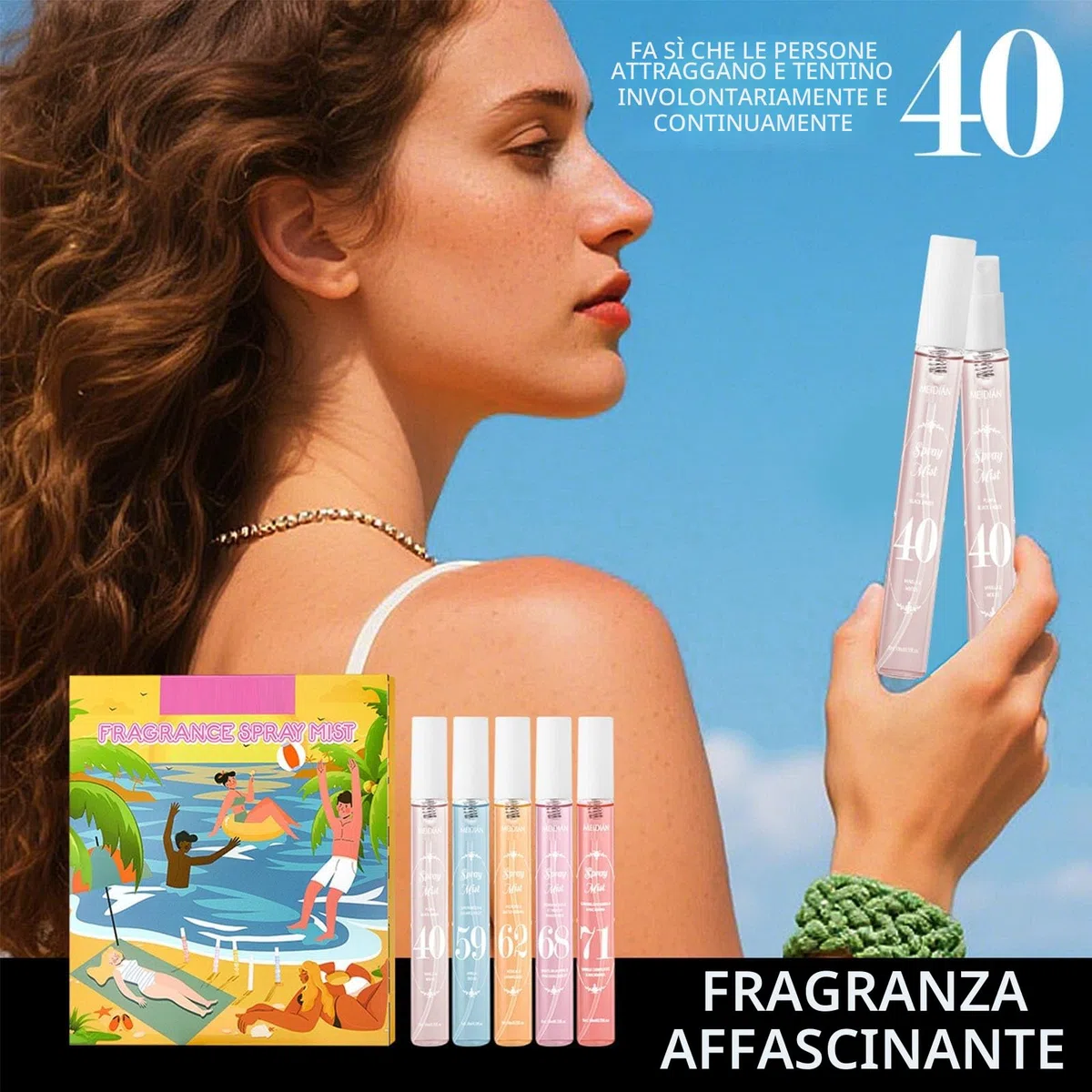 Nebbia di profumo per capelli e corpo, vaporizzatore fresco e fruttato durevole, per donna, mini formato viaggio, 5 profumi (40.59.62.68.71)