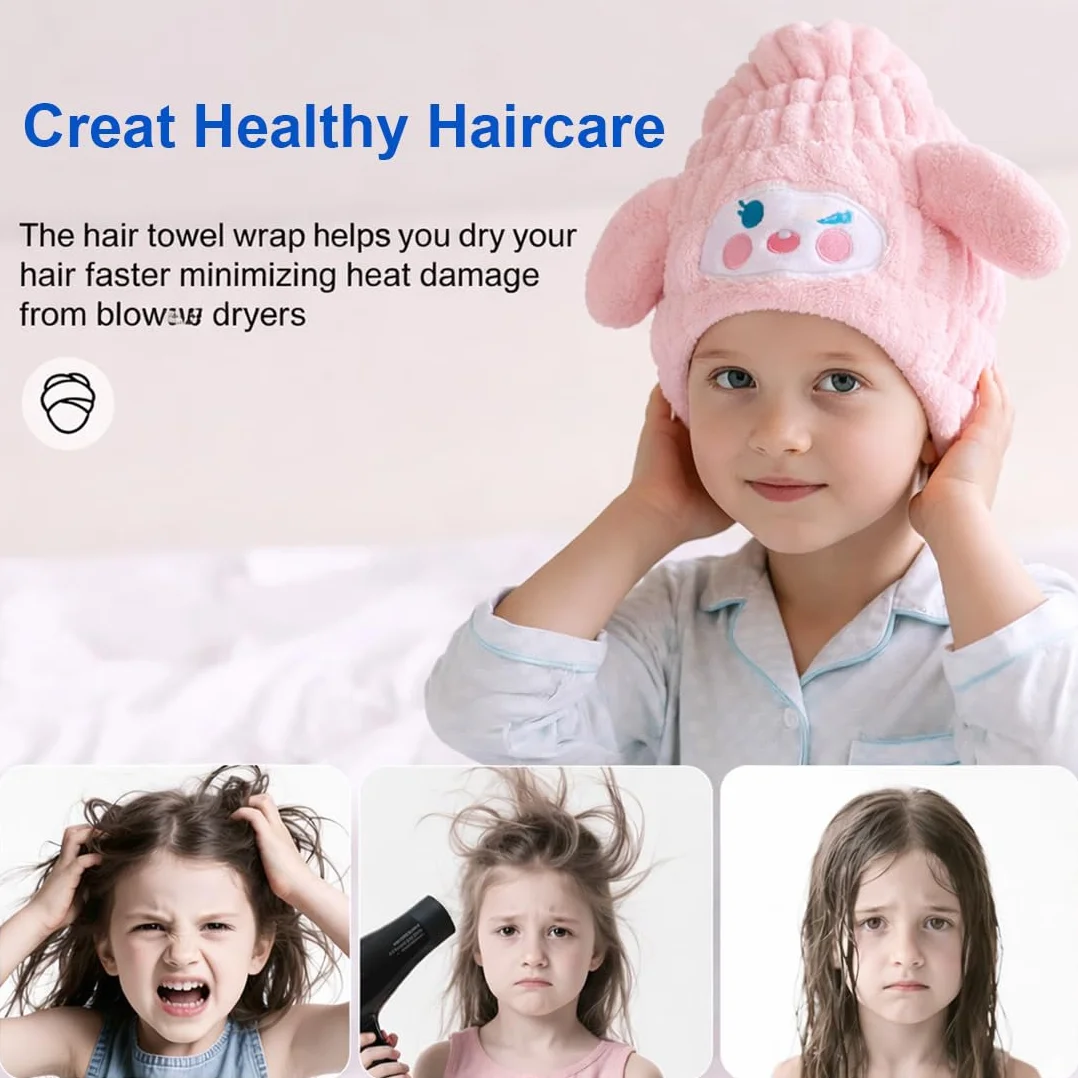 Turbante asciugacapelli, asciugamano capelli turbante, asciugamano microfibra capelli, cuffia capelli ricci notte, 2 Pezzi cuffia doccia bambini, Cane Bianco e Coniglio Rosa, Elastico