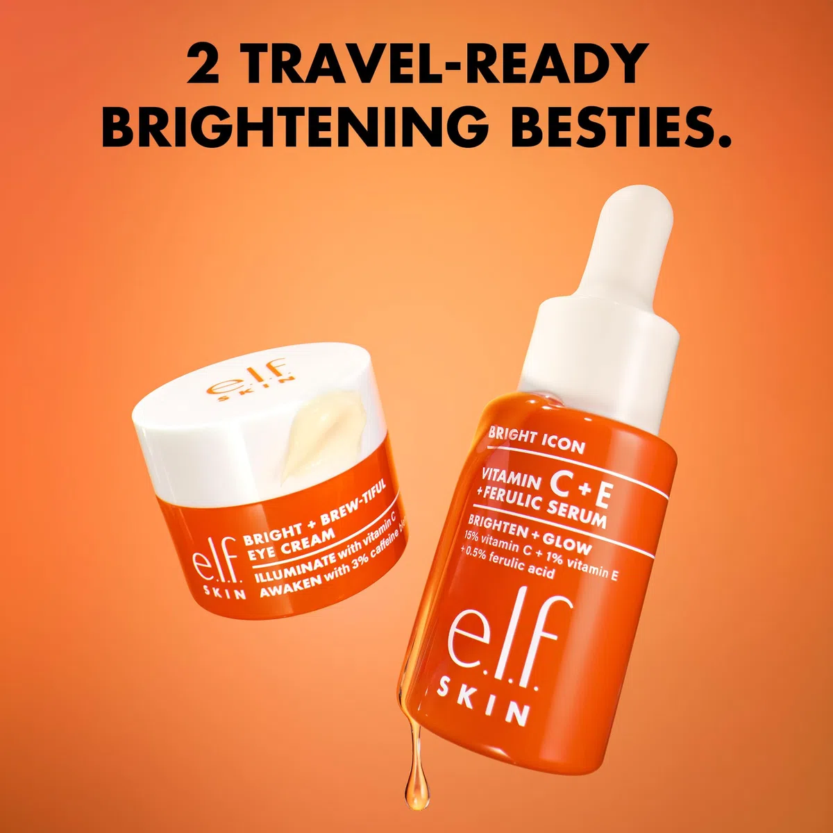 Brightest Besties Duo di e.l.f. SKIN, set skincare da viaggio, siero viso illuminante e crema occhi alla vitamina C, illumina, decongestiona e uniforma il colorito, vegano e non testato sugli animali